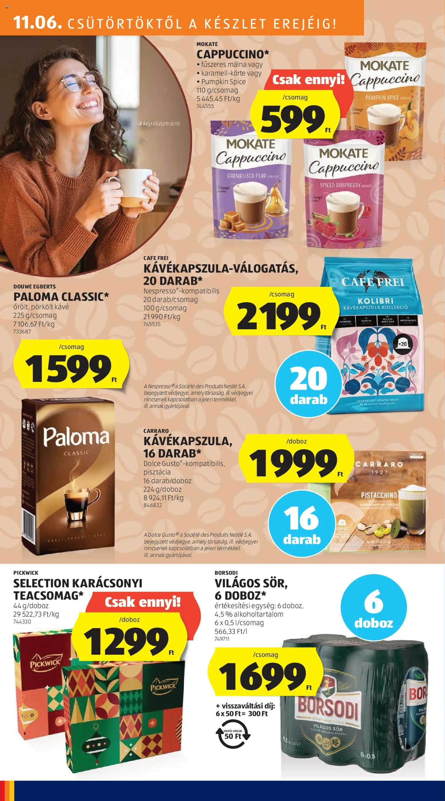 Aldi akciós ujság - amely érvényes a következő dátumtól: 06.11.2025 | Oldal: 20 | Termékek: Kávékapszula, Cappuccino, Doboz, Tea