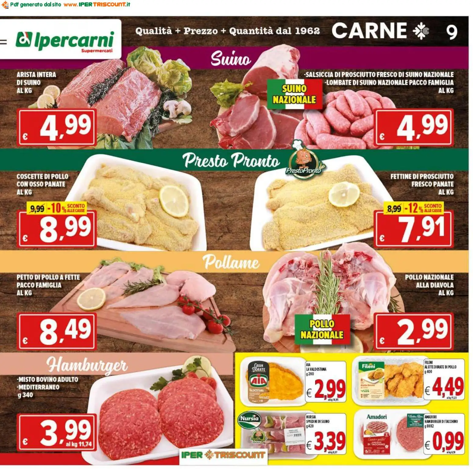 Volantino Ipertriscount del 16.01.2026 | Pagina: 9 | Prodotti: Petto di Pollo, Suino, Prosciutto, Hamburger