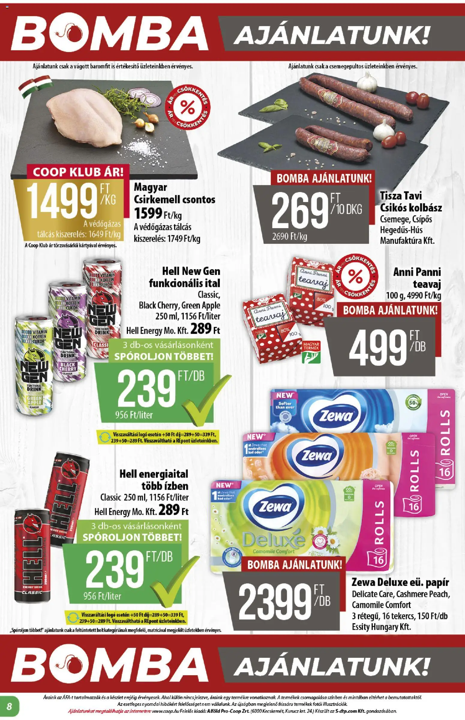COOP akciós ujság - amely érvényes a következő dátumtól: 15.01.2026 | Oldal: 8 | Termékek: Kolbász, Energiaital, Teavaj, Csirkemell