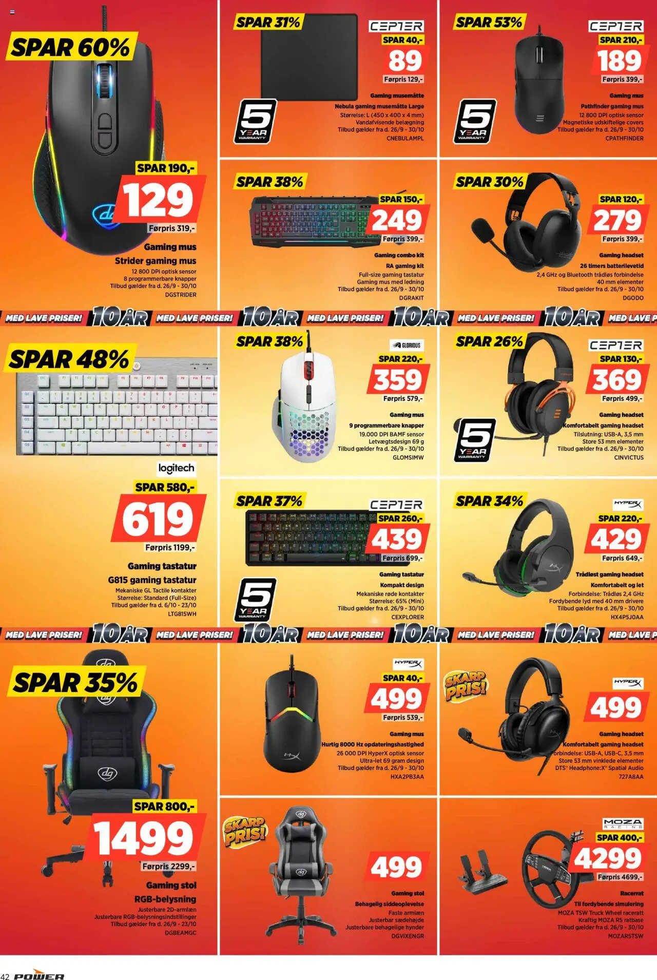 Power tilbudsavis – gyldig fra 17.10.2025 | Side: 42 | Produkter: Stol, Mus, Gaming mus, Lyd