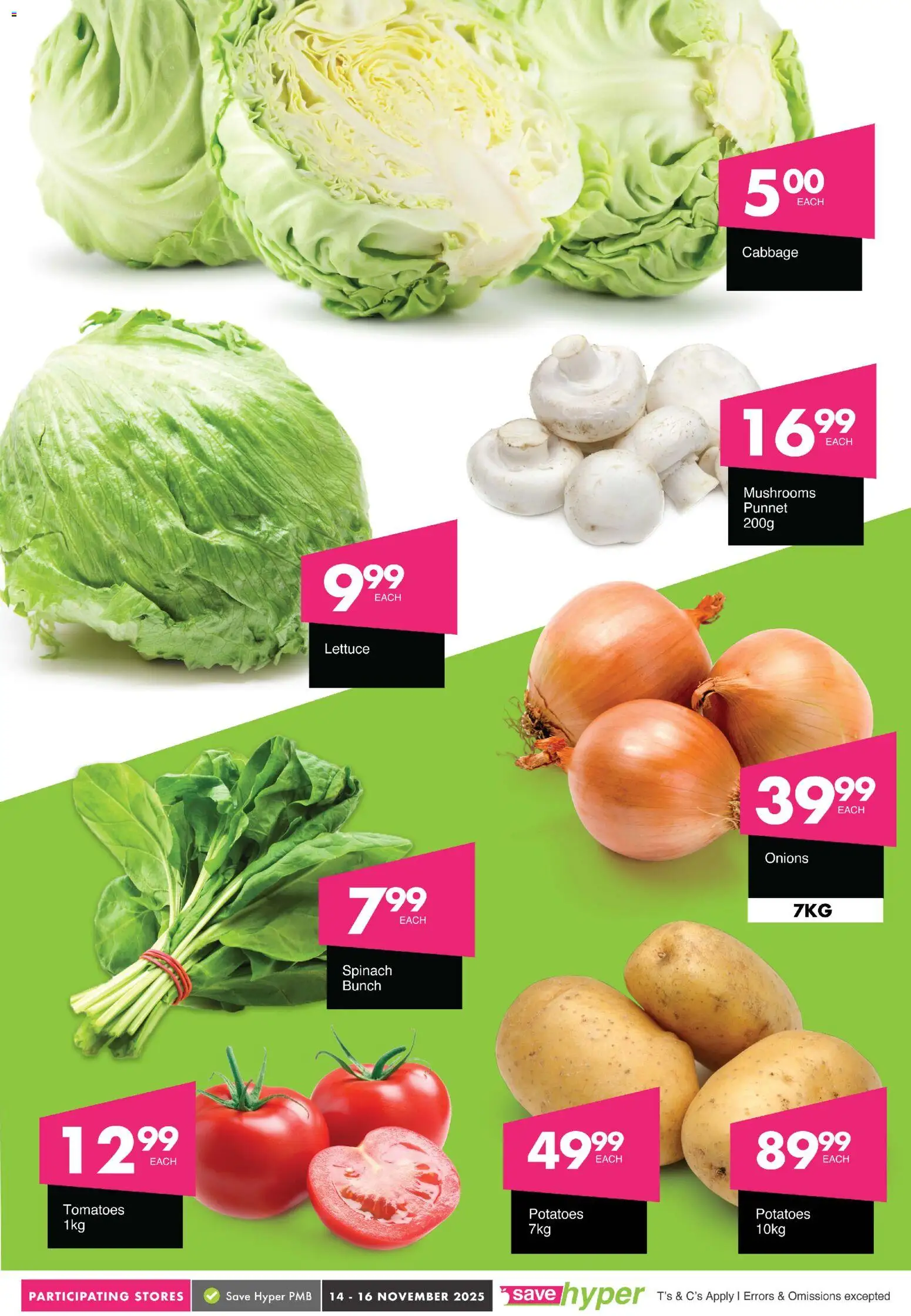 New Save catalogue – valid from 14.11.2025 | Page: 2 | Products: Mushrooms, Tomatoes, Potatoes, Onions