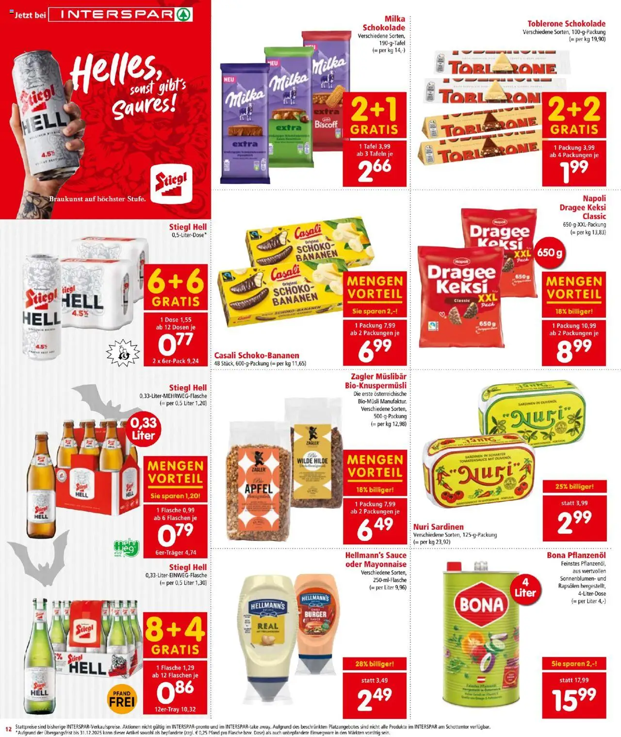 Interspar Flugblatt gültig ab 23.10.2025 | Seite: 12 | Produkte: Mayonnaise, Schokolade, Äpfel, Bananen
