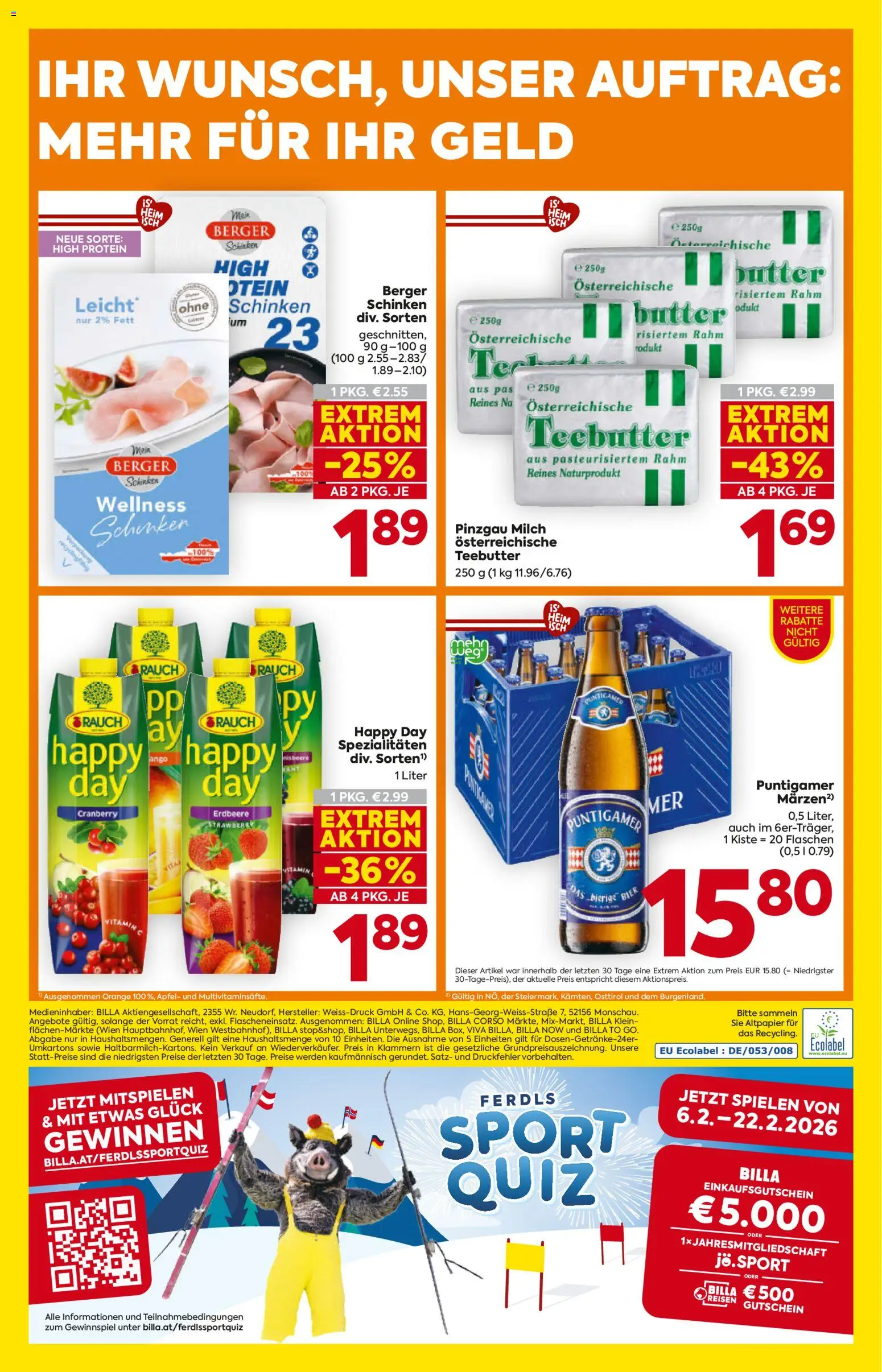 Billa AT akciós ujság - amely érvényes a következő dátumtól: 19.02.2026 | Oldal: 16 | Termékek: Protein