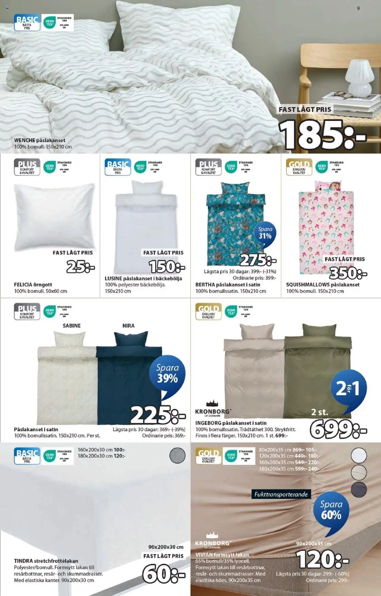 JYSK reklamblad aktuell från 08.09.2025 | Sida: 9 | Produkter: Örngott, Lakan, Påslakanset
