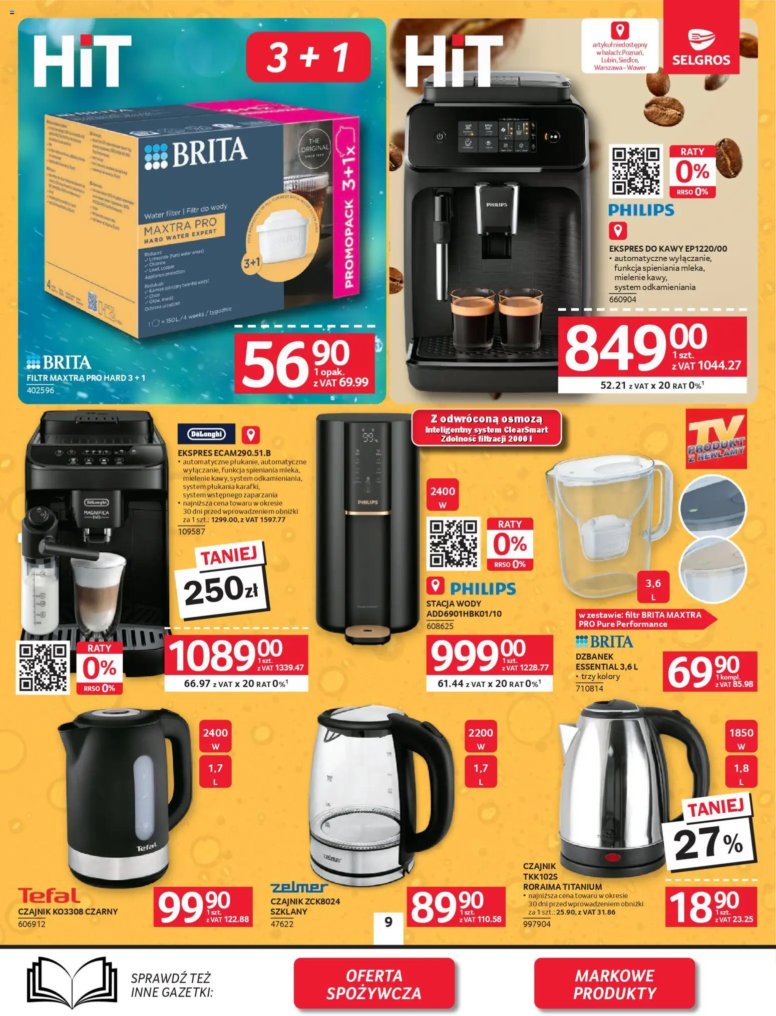 Selgros cash&carry - Oferta Przemysłowa od 09.04.2026 | Strona: 11 | Produkty: Dzbanek, Filtr do wody, Ekspres do kawy, Czajnik