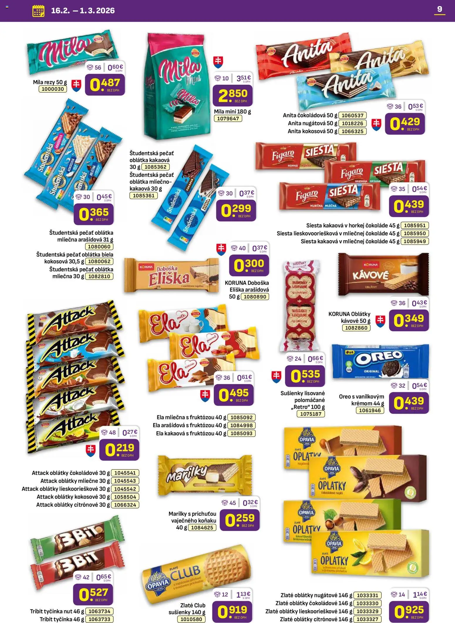 Nové Libex akcie – leták je platný od 16.02.2026 | Strana: 9 | Produkty: Študentská pečať, Mila