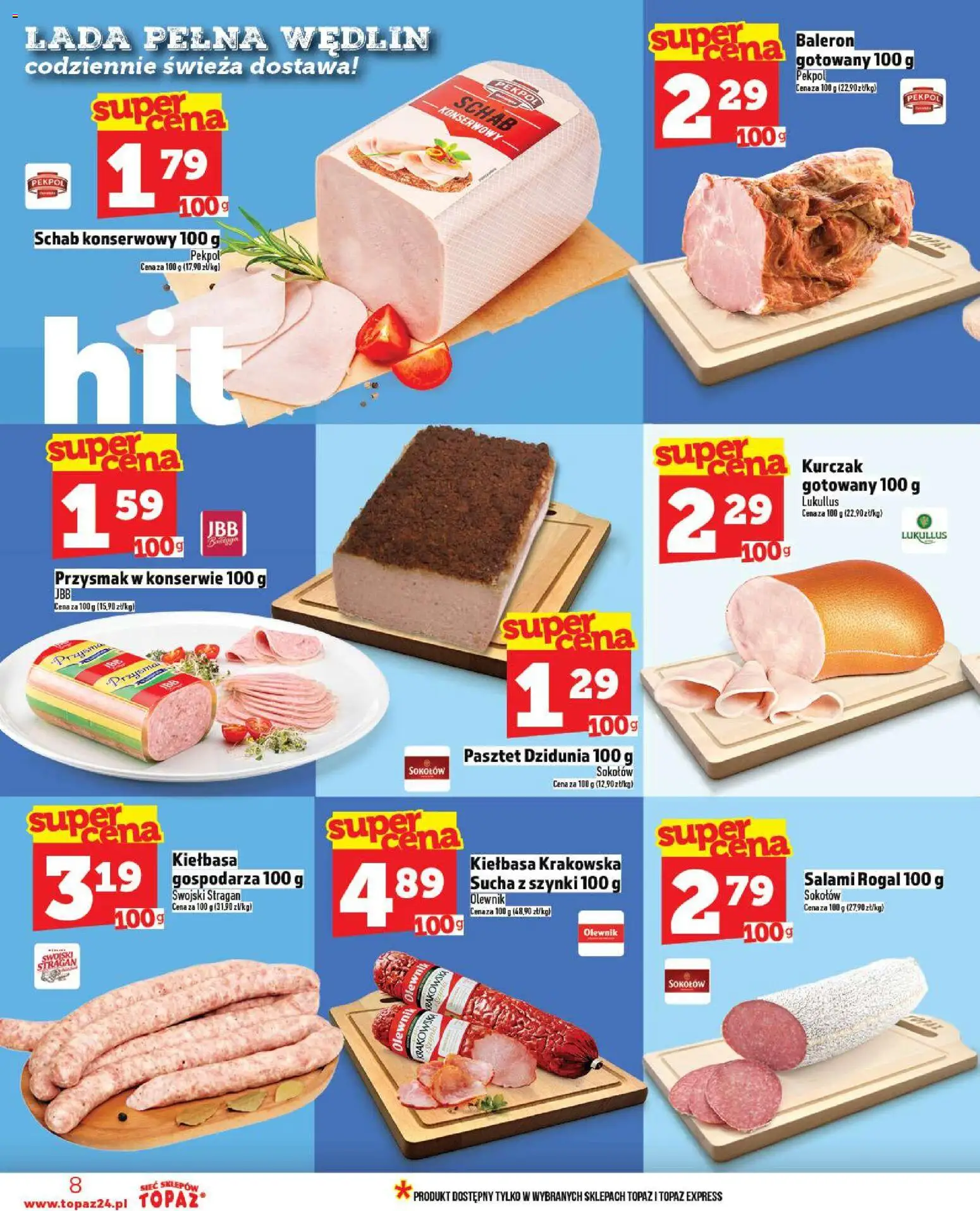 Topaz Gazetka od 20.11.2025 | Strona: 8 | Produkty: Kiełbasa, Kurczak, Kiełbasa krakowska, Salami
