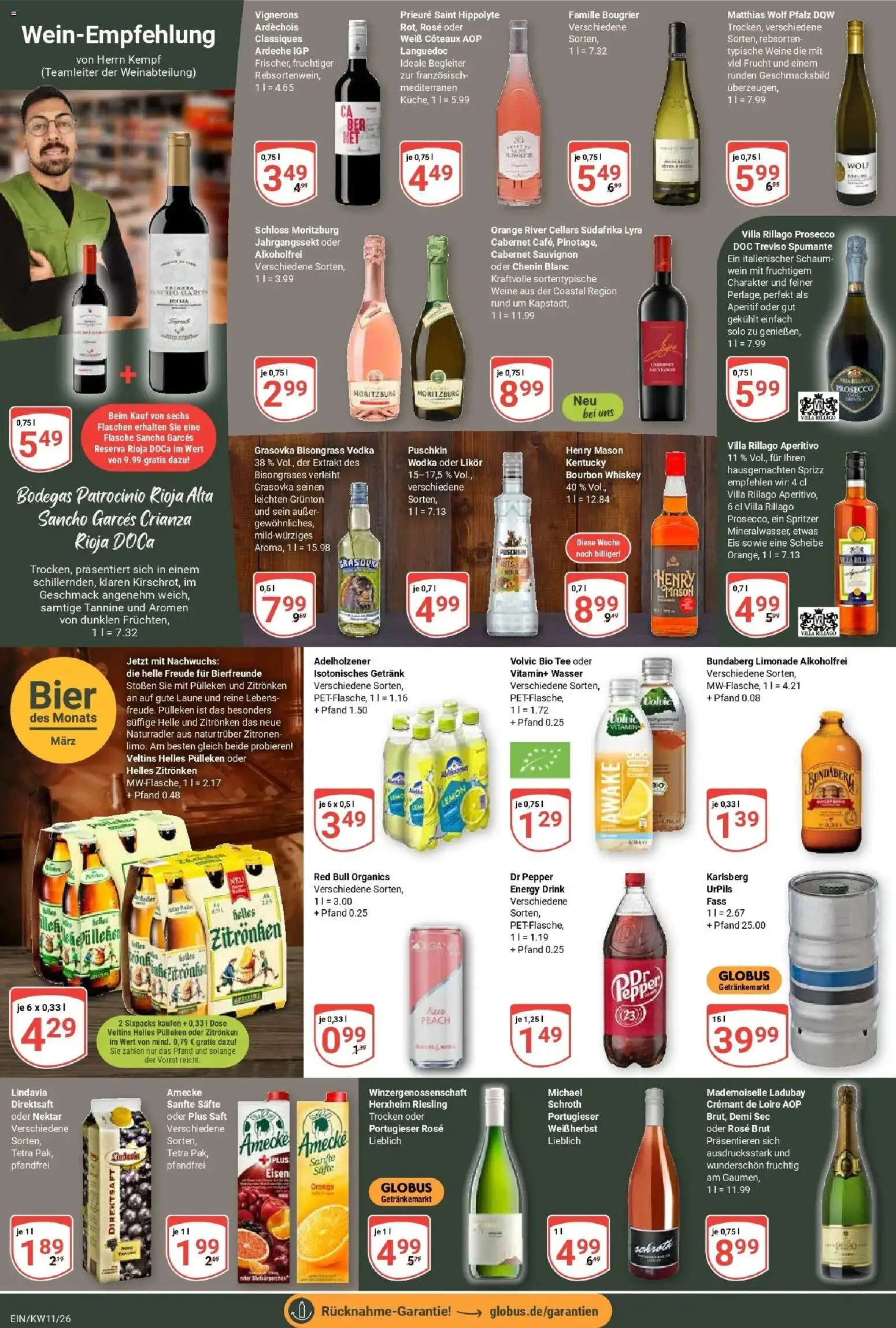 Globus prospekt Homburg-Einöd	 – gültig ab 09.03.2026 | Seite: 17 | Produkte: Adelholzener, Wasser, Wodka, Whiskey