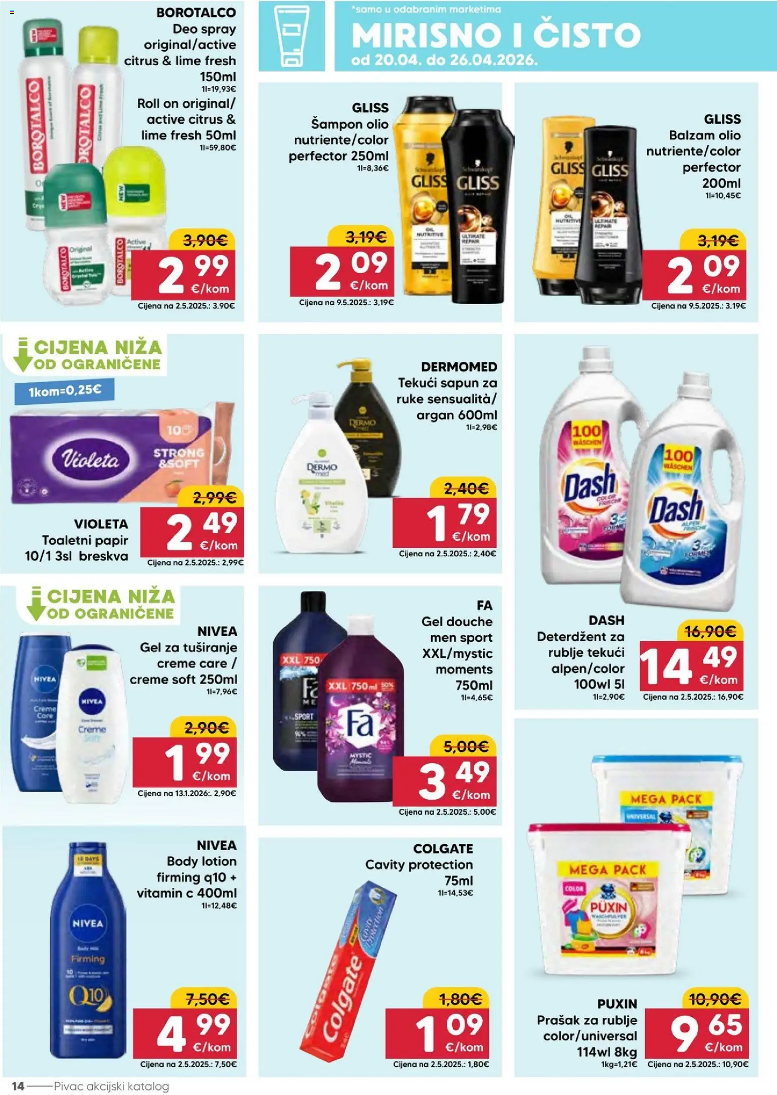Pivac katalog | vrijedi od 20.04.2026 | Stranica: 14 | Proizvodi: Sapun, Toaletni papir, Violeta, Dash