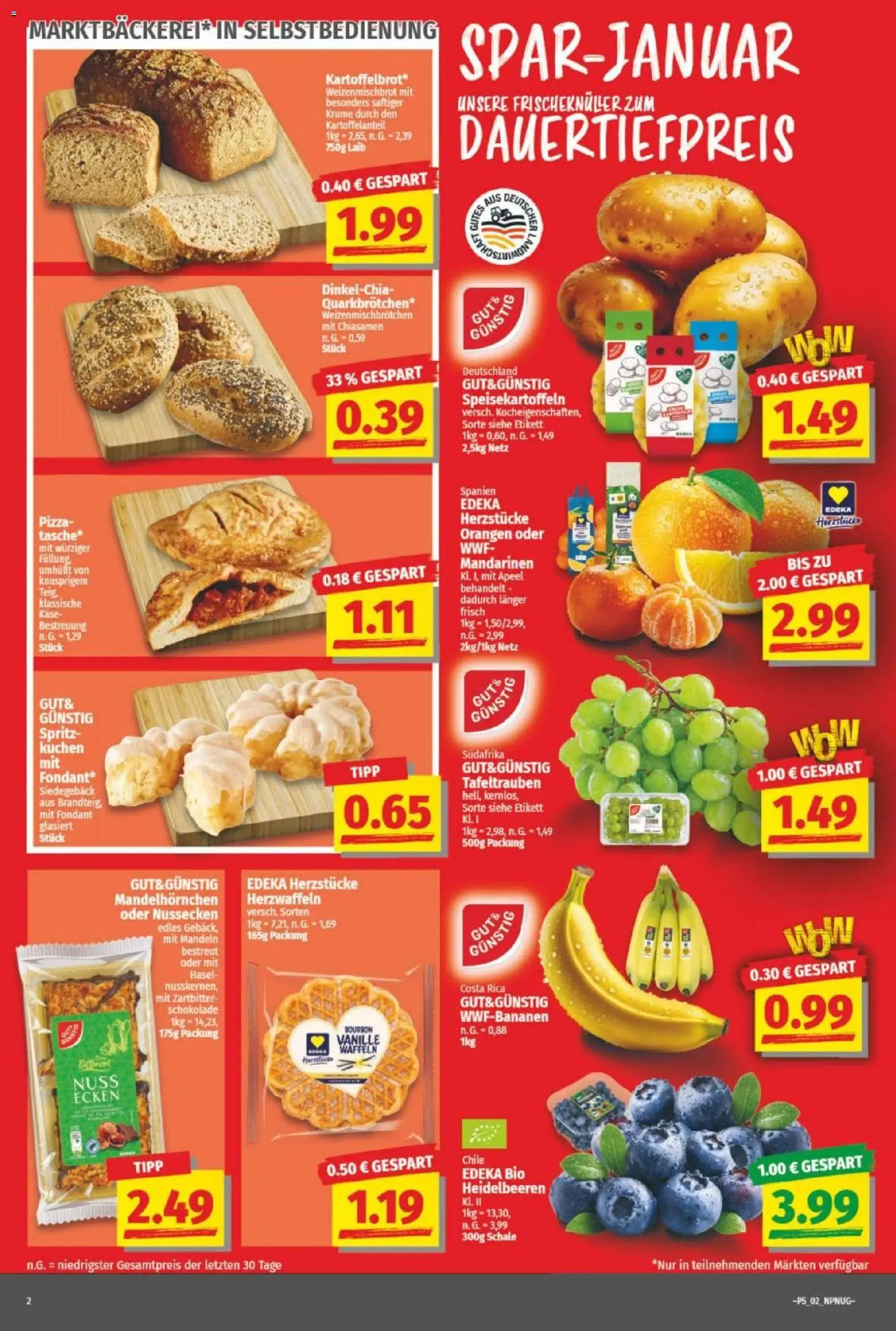 NP Discount Prospekt – gültig ab 25.01.2026 | Seite: 2 | Produkte: Orangen, Mandeln, Heidelbeeren, Kuchen