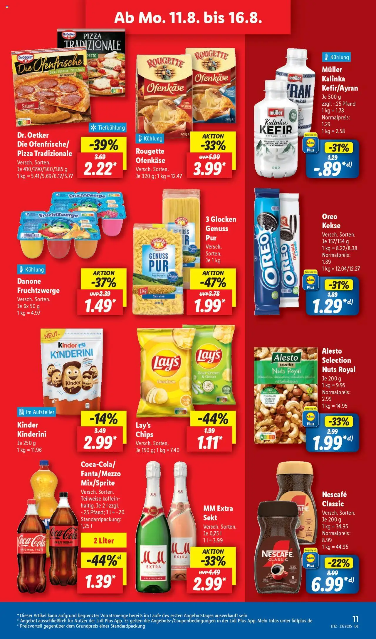 Lidl Prospekt Marne - gültig ab dem 11.08.2025 | Seite: 15 | Produkte: Kefir, Coca cola, Cola, Pizza