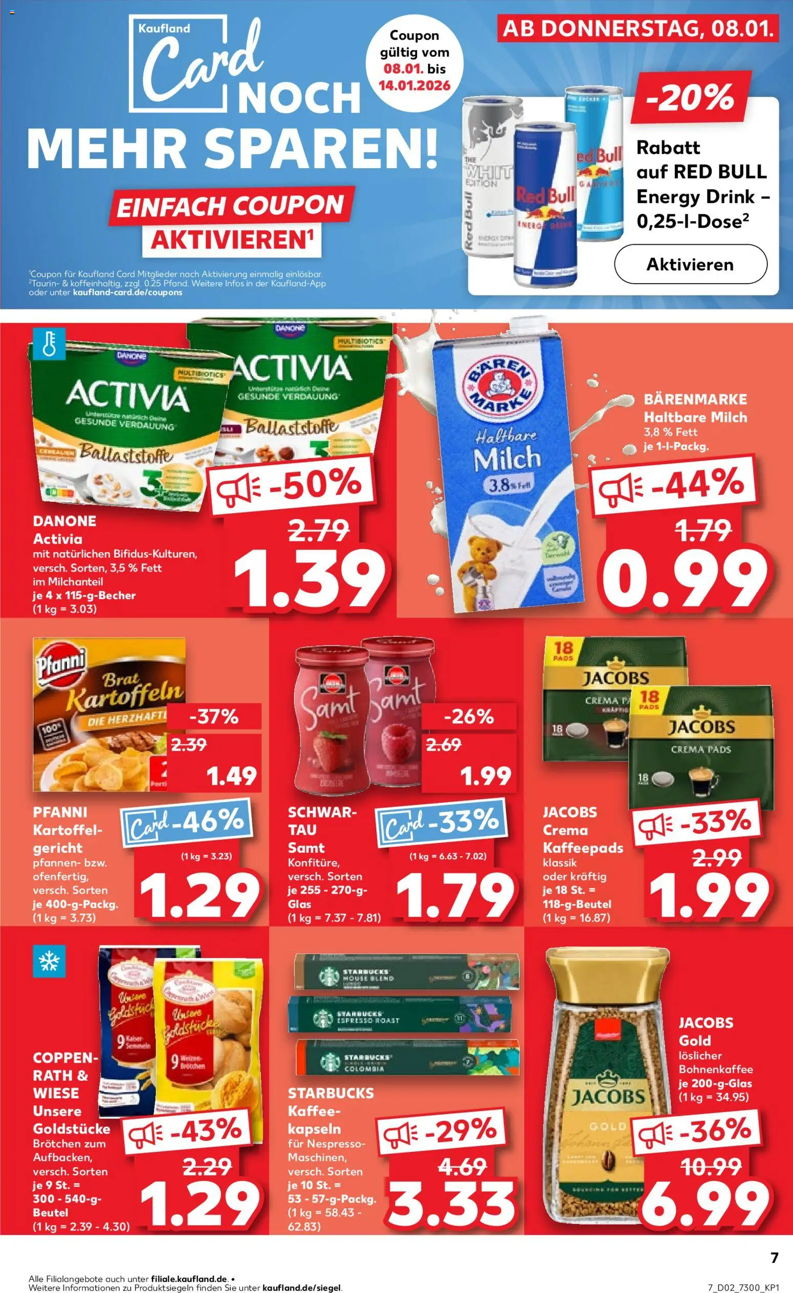 Kaufland Prospekt 	 – gültig ab 08.01.2026 | Seite: 7 | Produkte: Activia, Kaffeepads, Red bull, Energy