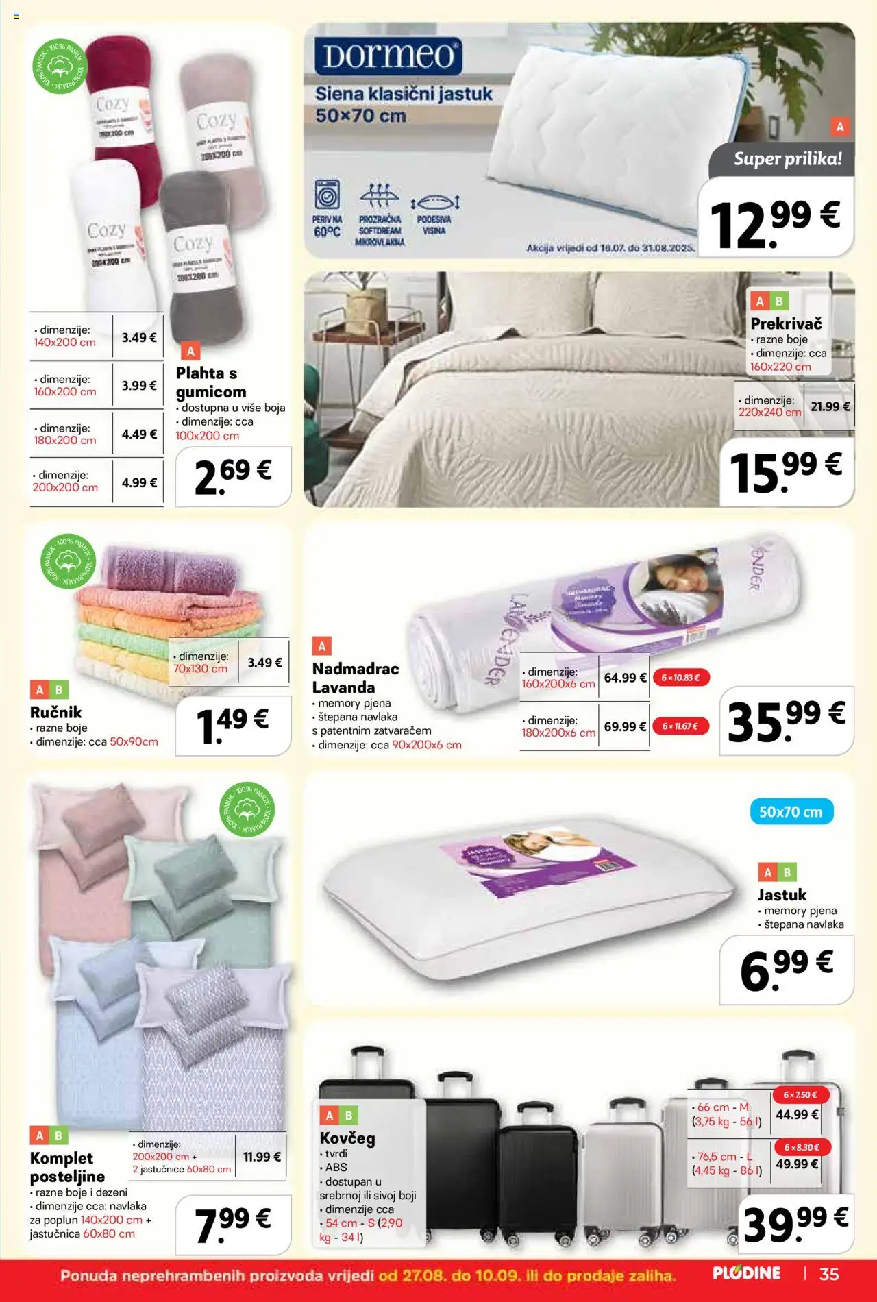 Plodine katalog | vrijedi od 27.08.2025 | Stranica: 35 | Proizvodi: Jastuk, Ručnik, Nadmadrac, Poplun