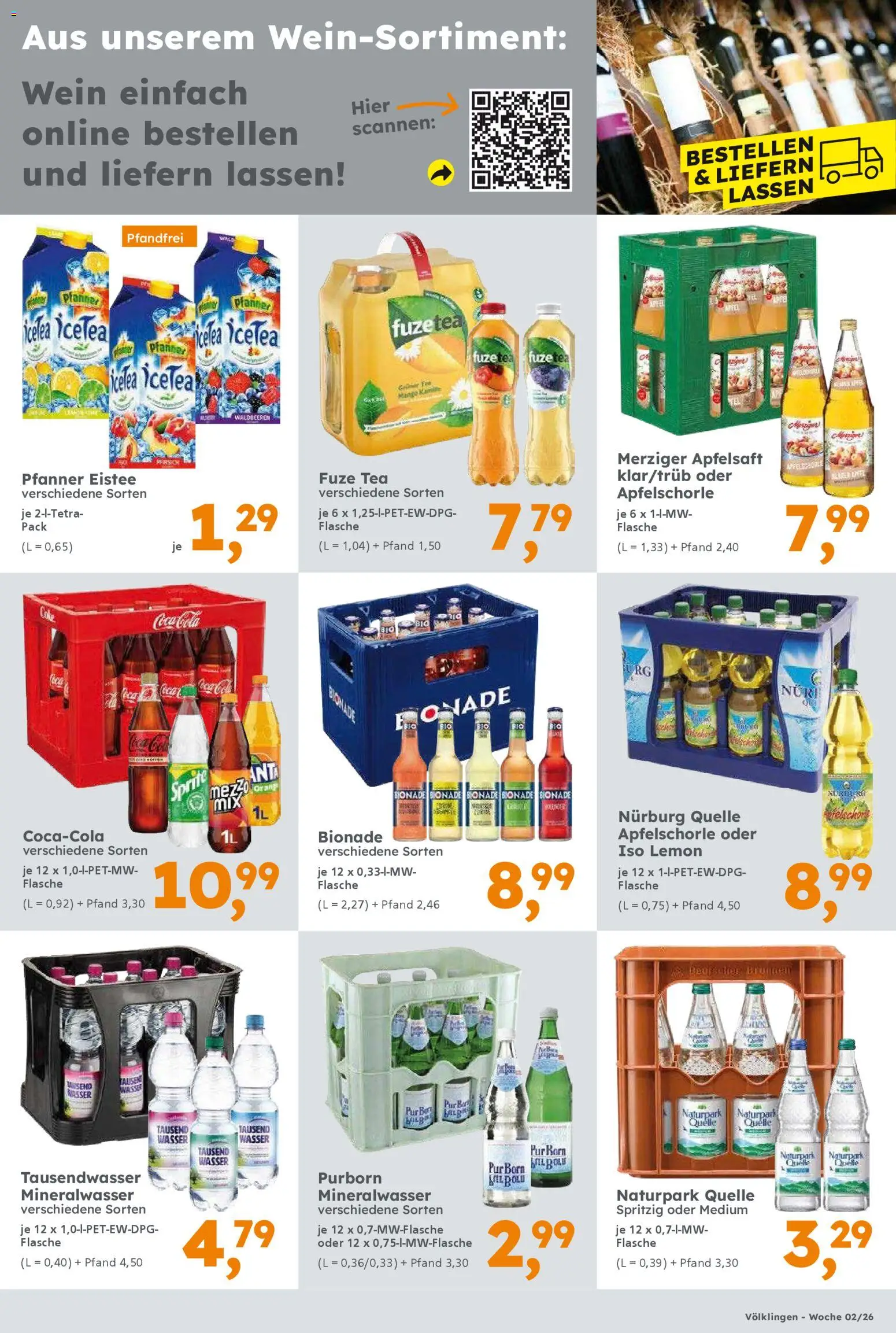 Globus Baumarkt prospekt Saarbrücken – gültig ab 05.01.2026 | Seite: 15 | Produkte: Fuze tea, Bionade, Pfanner eistee, Wasser