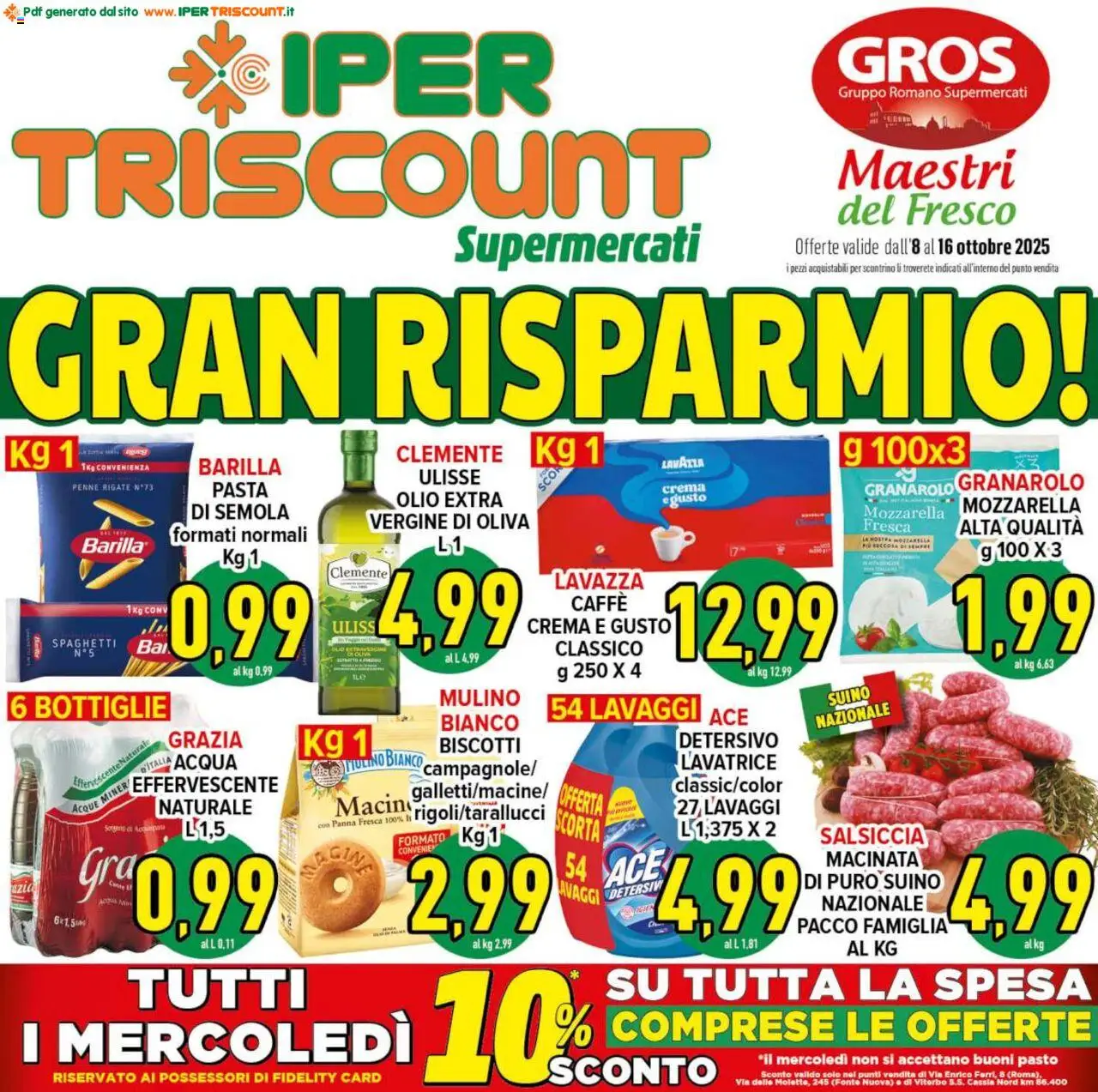 Volantino Ipertriscount del 08.10.2025 | Pagina: 1 | Prodotti: Suino, Olio, Salsiccia, Penne