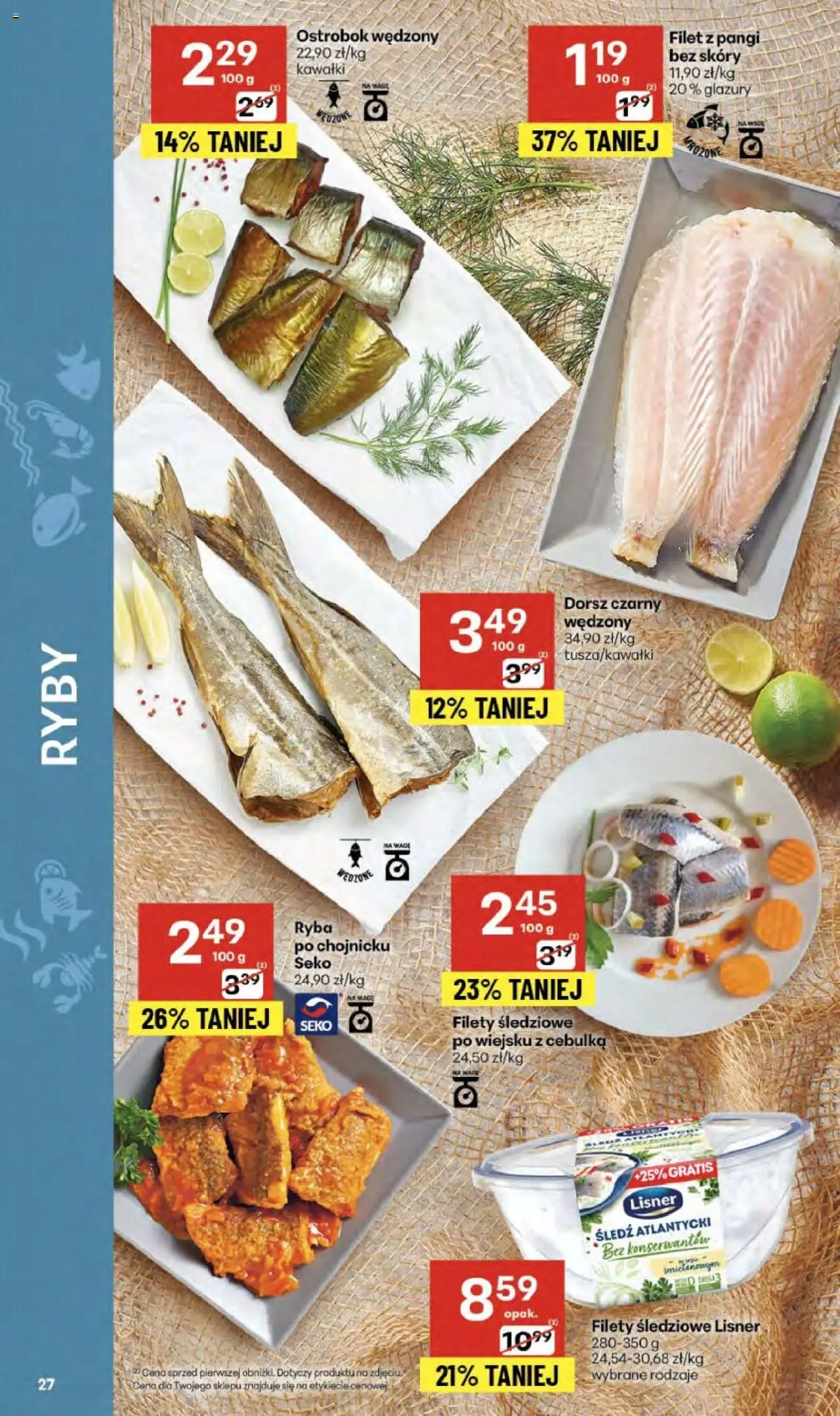 Delikatesy Centrum Gazetka od 18.09.2025 | Strona: 27 | Produkty: Śledź, Dorsz czarny, Ryby, Ryba