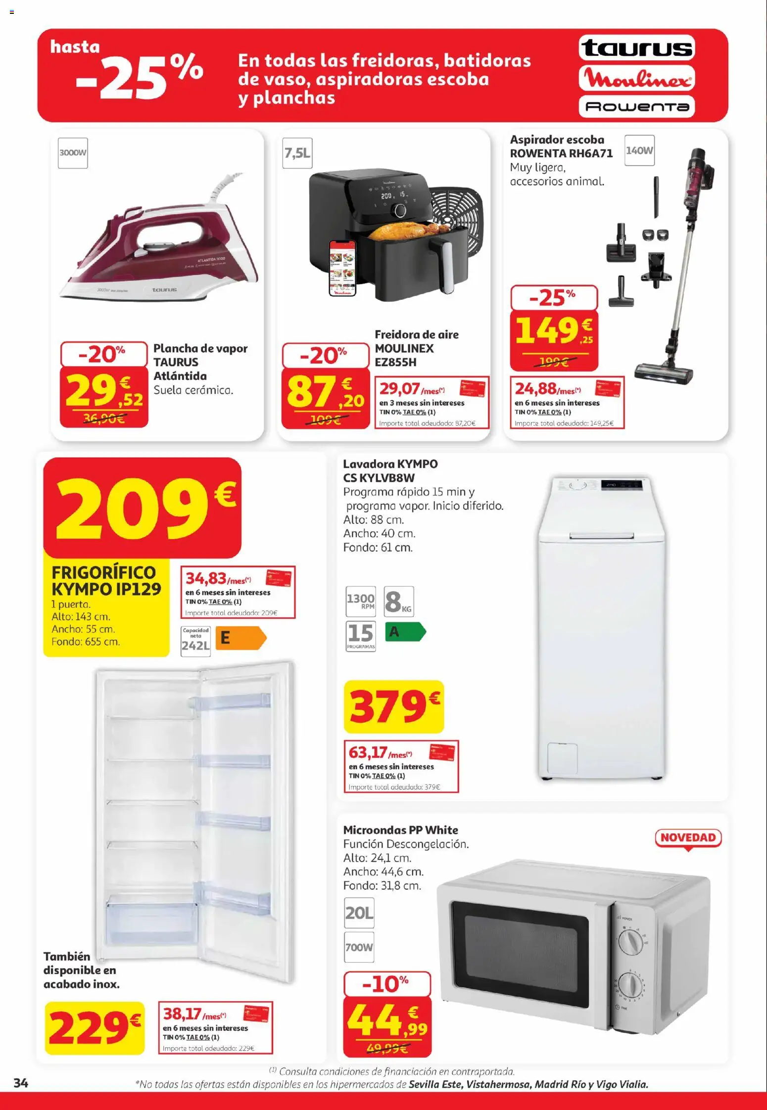 Alcampo Canarias │ válido desde el 07.04.2026 | Página: 34 | Productos: Lavadora, Plancha, Freidora, Aspirador