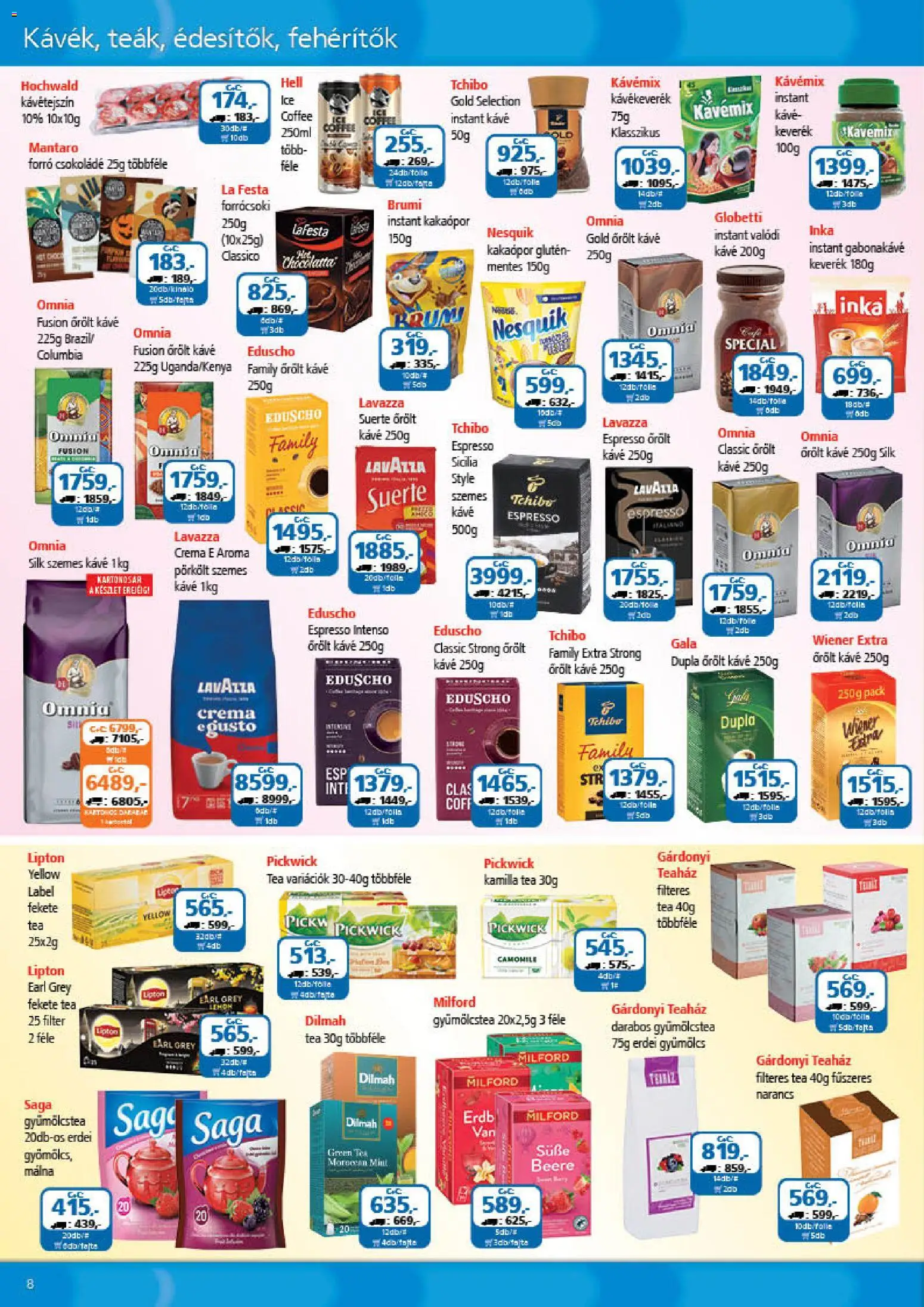 ÁRKLUB akciós ujság - amely érvényes a következő dátumtól: 01.01.2026 | Oldal: 8 | Termékek: Kávétejszín, Gyümölcs, Nesquik, Szemes kávé