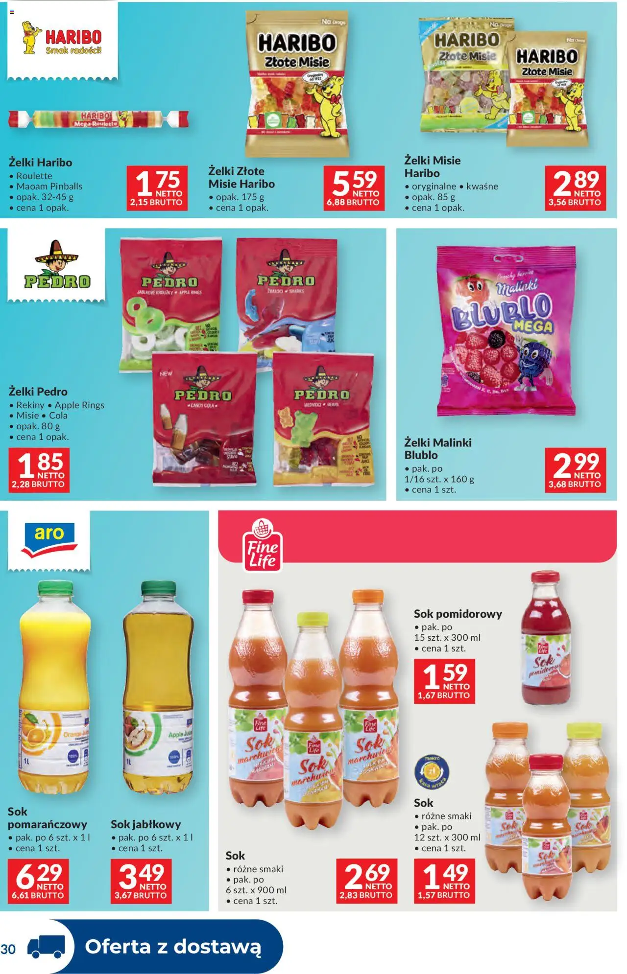 Makro Gazetka - Dystrybucja do sklepów od 14.10.2025 | Strona: 30 | Produkty: Żelki haribo, Sok jabłkowy, Żelki, Sok