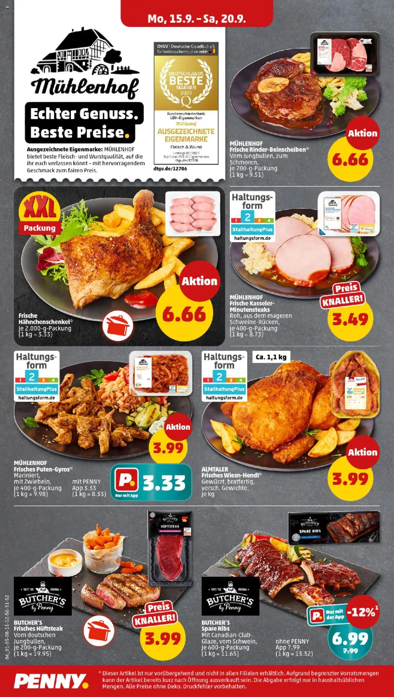 Penny Prospekt 	 – gültig ab 15.09.2025 | Seite: 6 | Produkte: Hahnchenschenkel, Spare ribs, Wurst, Fleisch