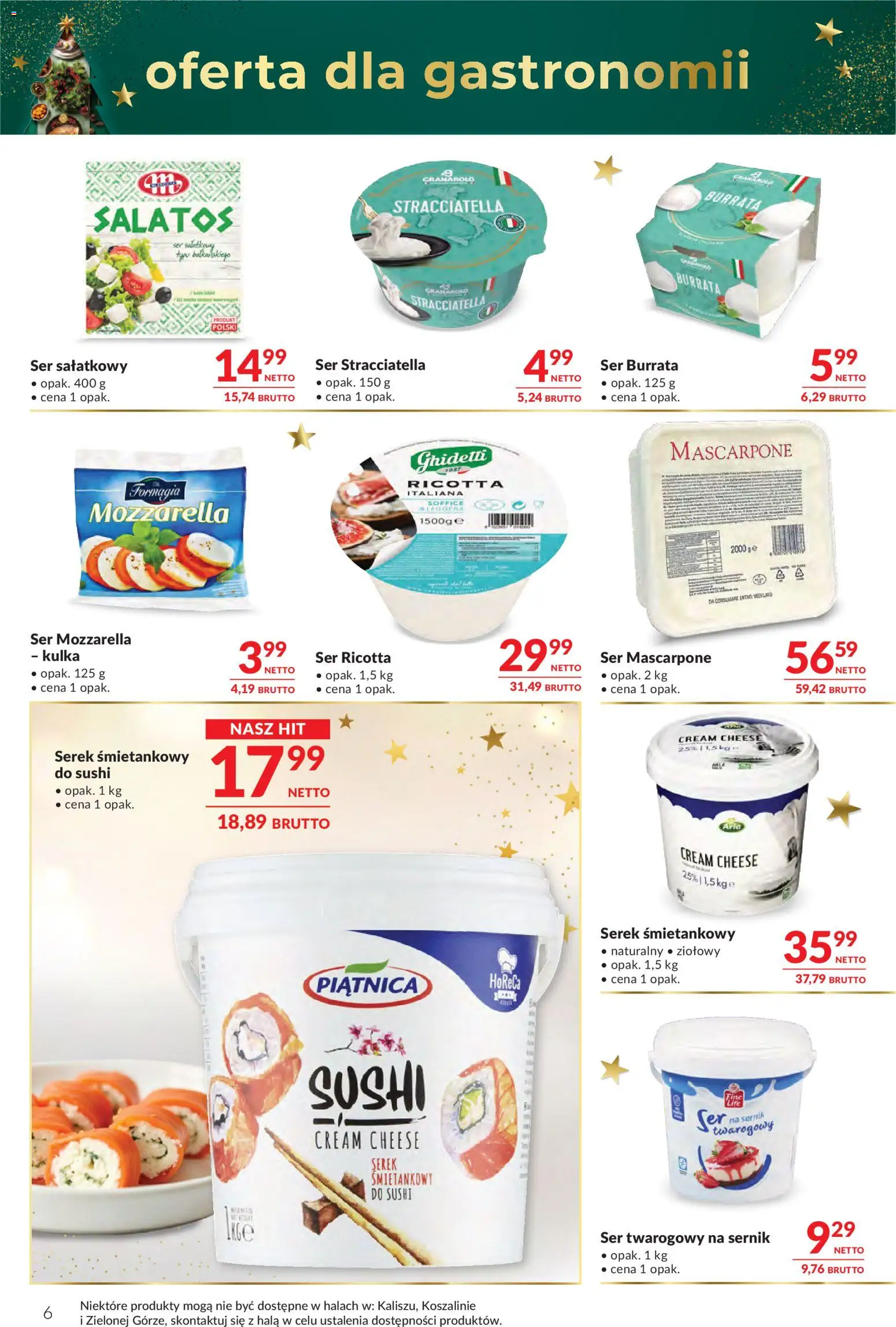 Makro Gazetka - Oferta dla gastronomii od 25.11.2025 | Strona: 6 | Produkty: Serek, Sushi, Mozzarella, Ser ricotta