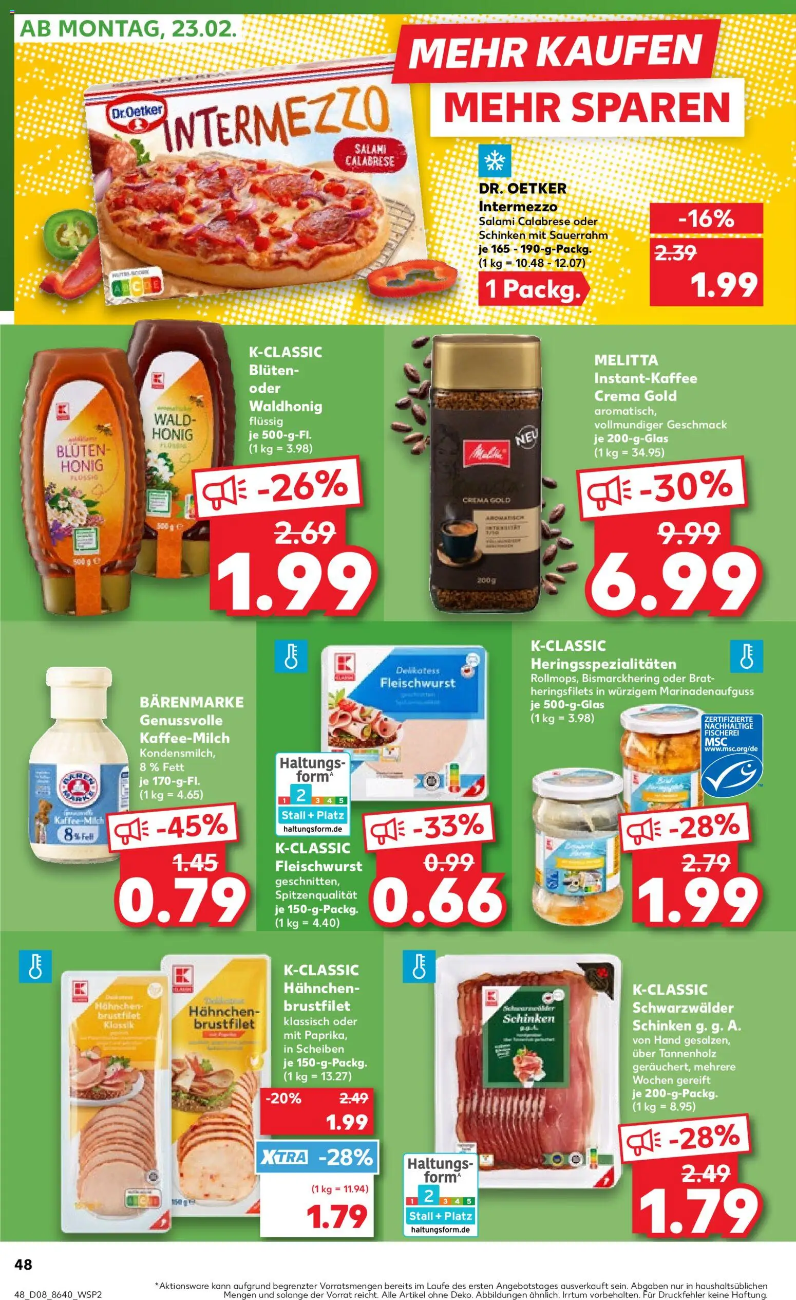 Kaufland prospekt Bremen	 – gültig ab 19.02.2026 | Seite: 48 | Produkte: Melitta, Hahnchen, Schinken, Pizza