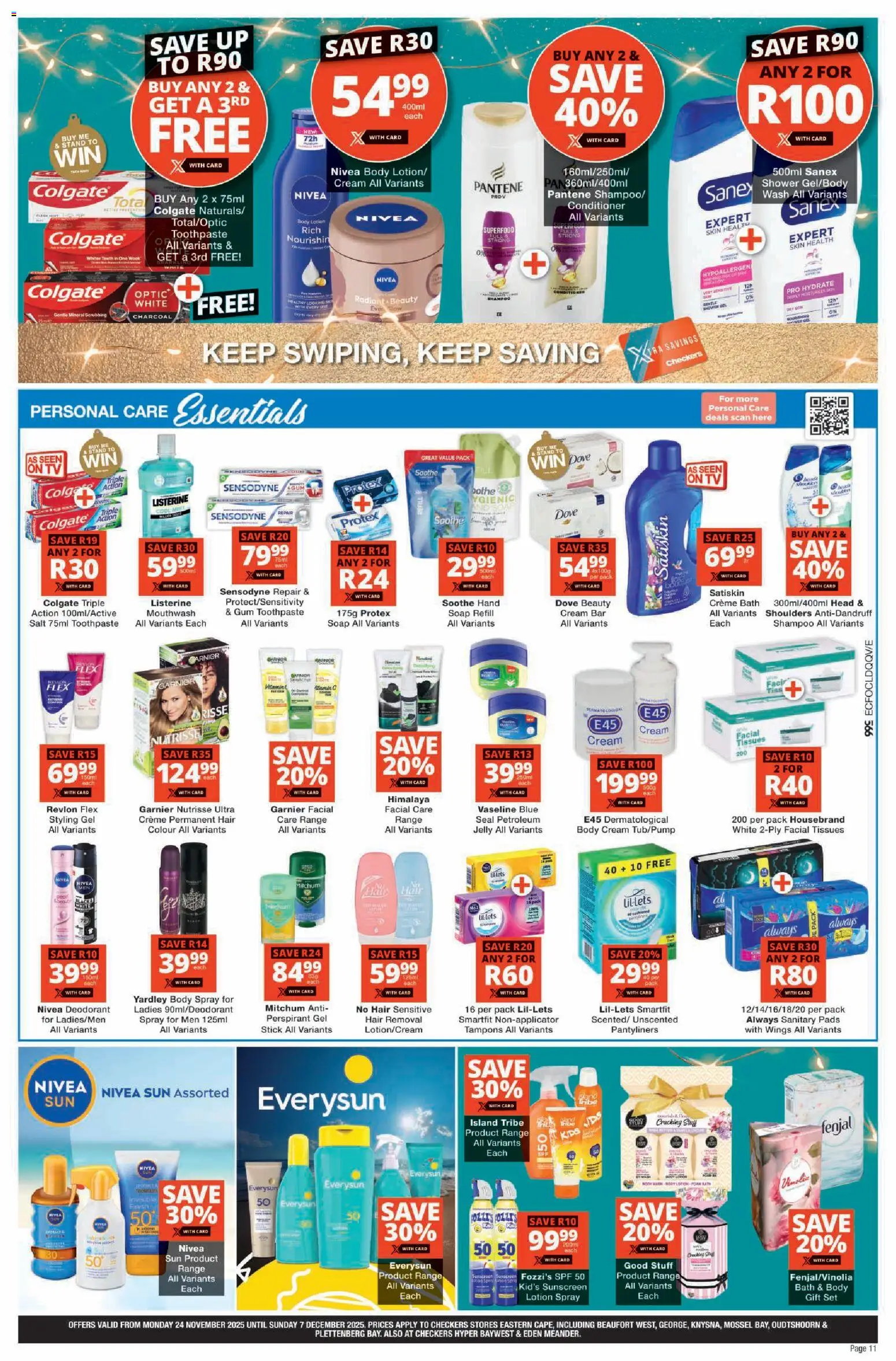 New Checkers catalogue – valid from 24.11.2025 | Page: 11 | Products: Shower, Pads, Conditioner, Cream