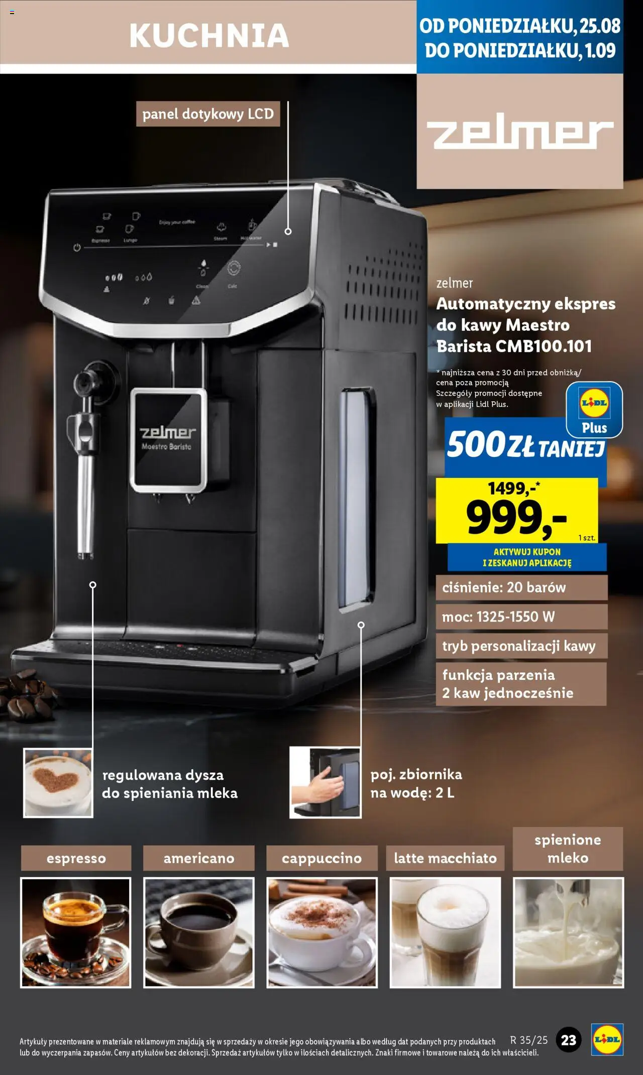 Lidl Katalog od 25.08.2025 | Strona: 23 | Produkty: Ekspres do kawy, Mleka, Cappuccino, Mleko