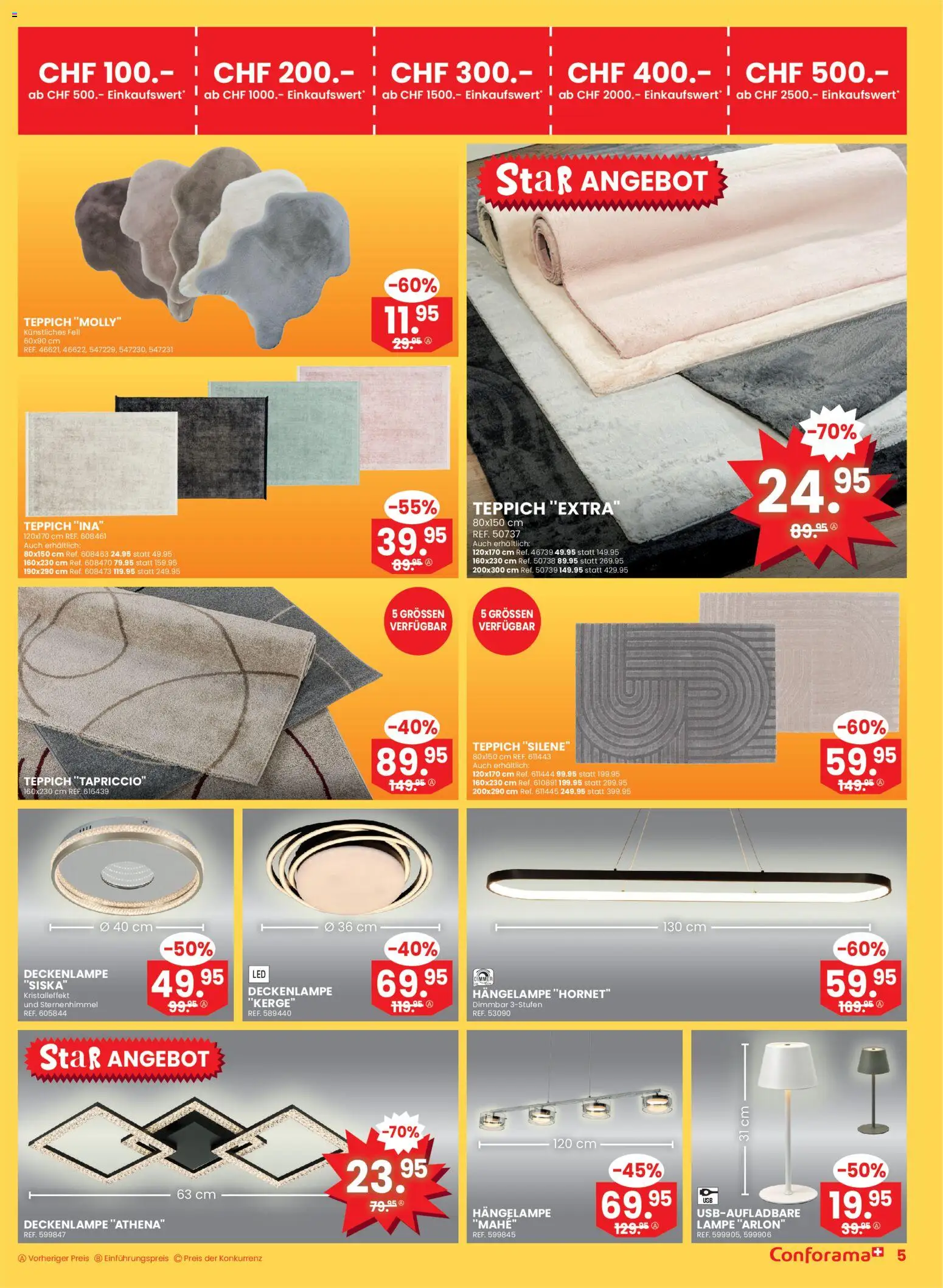 Conforama Aktionen – gültig ab 31.12.2025 | Seite: 5 | Produkte: Teppich, Lampe