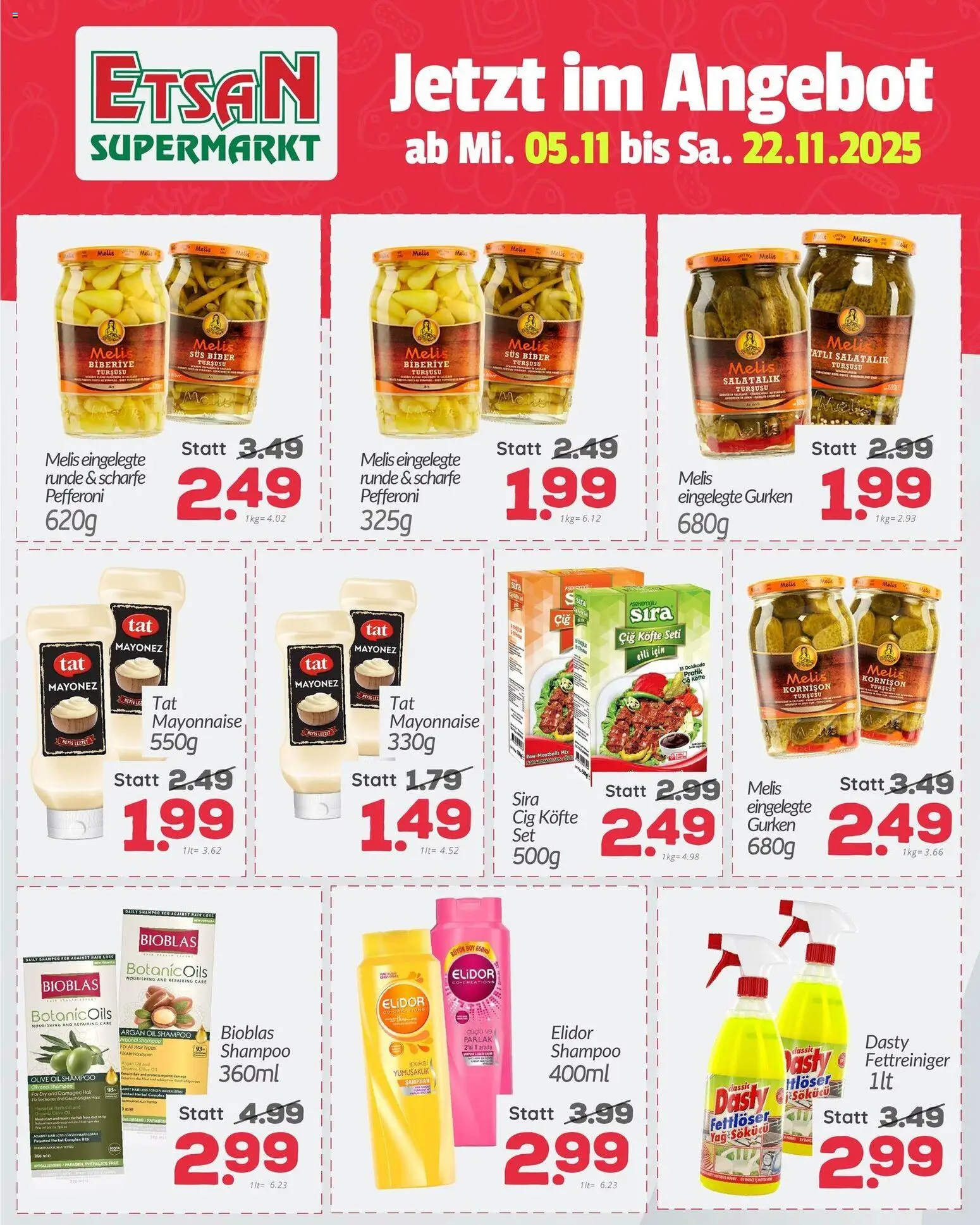ETSAN Flugblatt gültig ab 05.11.2025 | Seite: 5 | Produkte: Gurken, Mayonnaise, Shampoo