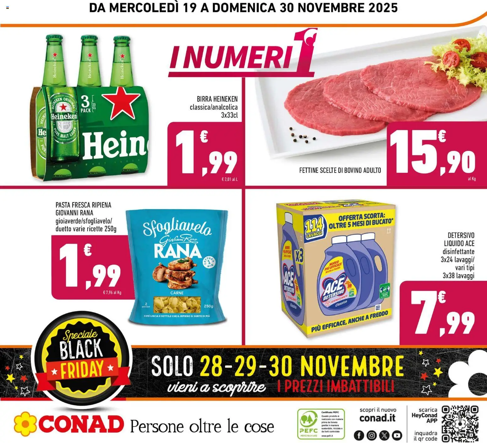 Volantino Conad del 19.11.2025 | Pagina: 24 | Prodotti: Bovino, Birra, Pasta, Heineken