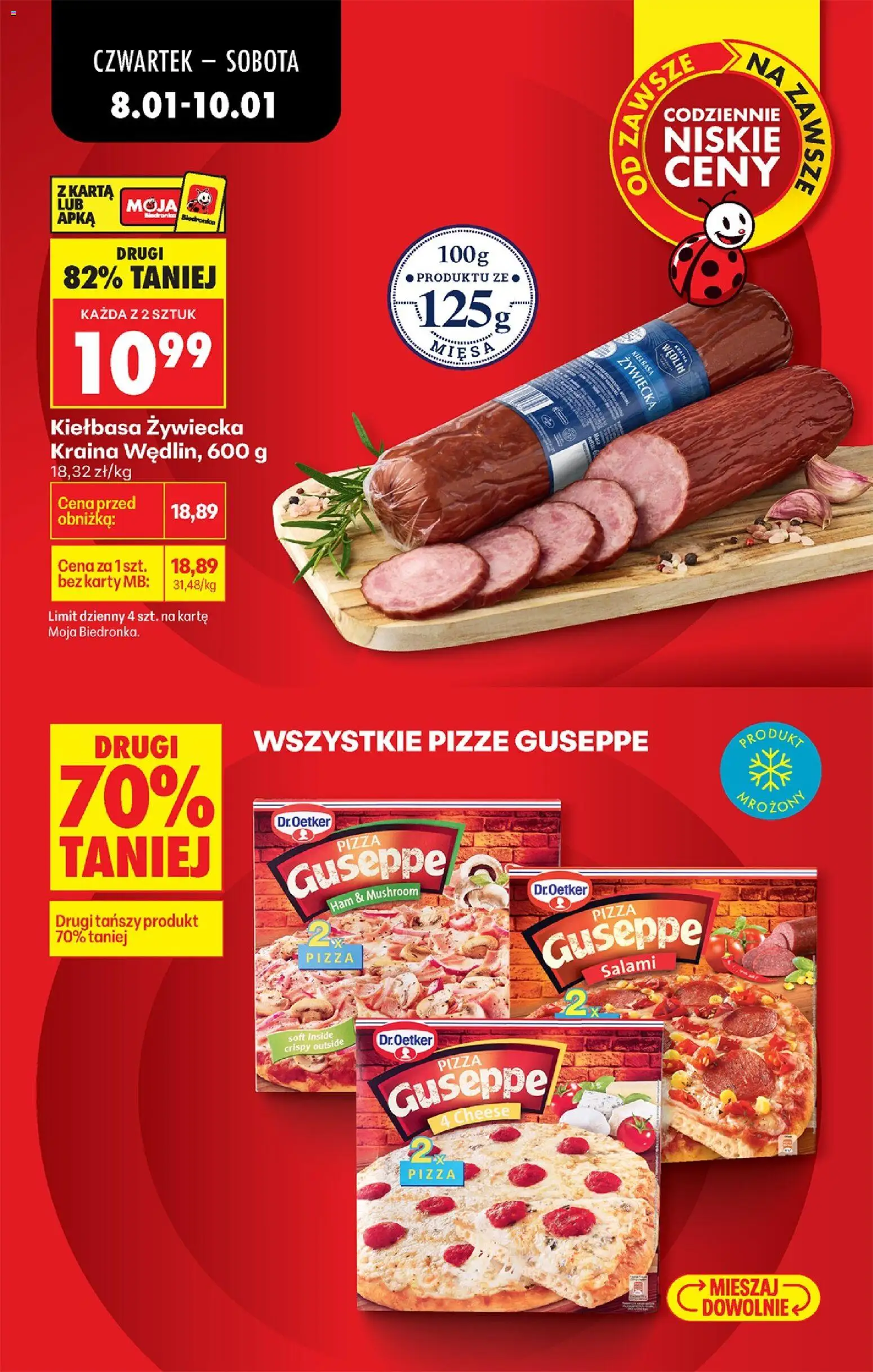 Biedronka gazetka - Oferta w tym tygodniu od 08.01.2026 | Strona: 7 | Produkty: Kiełbasa, Karta, Salami, Pizza