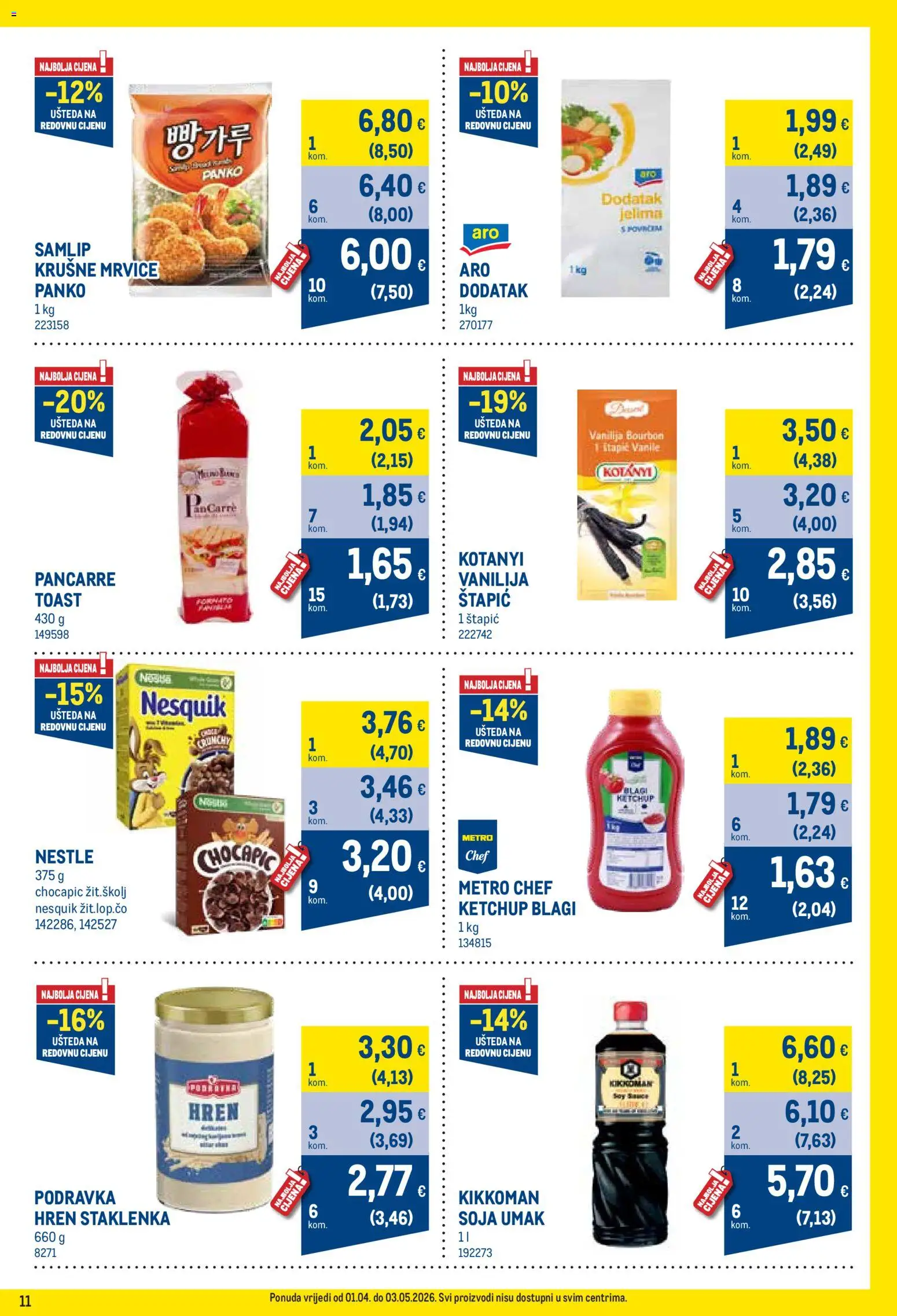 Metro katalog | vrijedi od 01.04.2026 | Stranica: 11 | Proizvodi: Krušne mrvice, Podravka, Umak, Hren