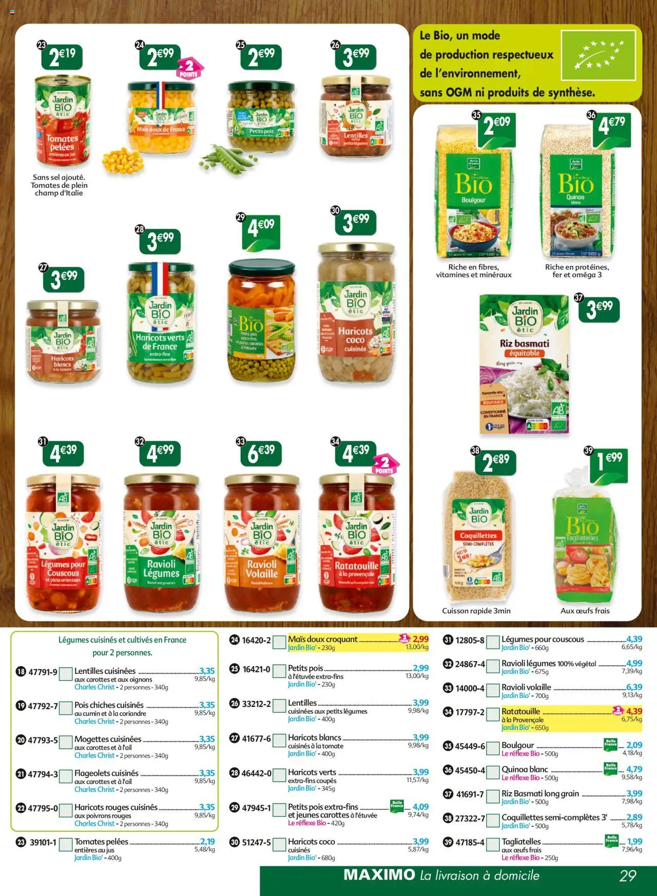  | Page: 29 | Produits: Carottes, Riz basmati, Haricots rouges, Riz