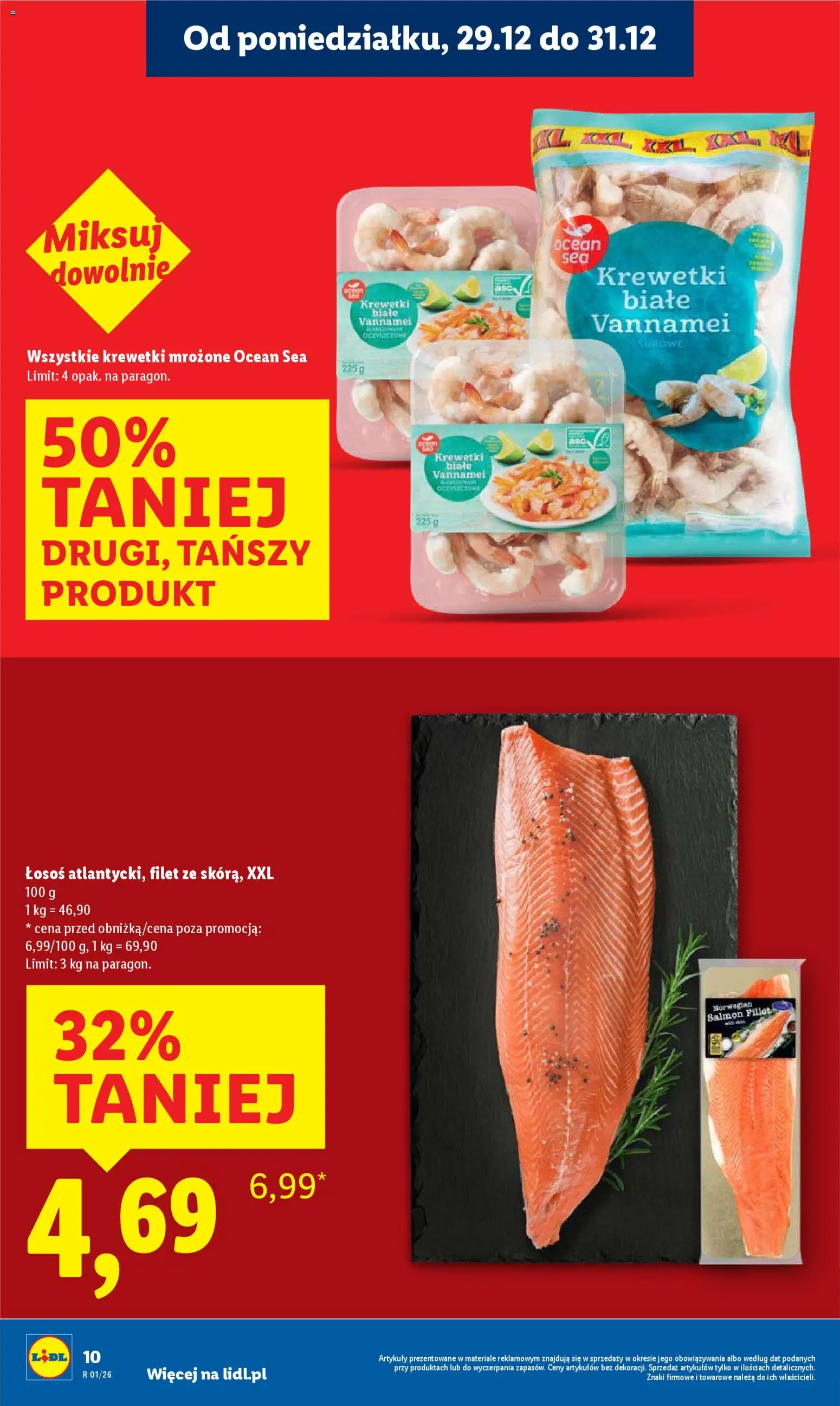 Lidl Gazetka od 29.12.2025 | Strona: 10 | Produkty: Krewetki, Łosoś, Krewetki białe, Krewetki mrożone