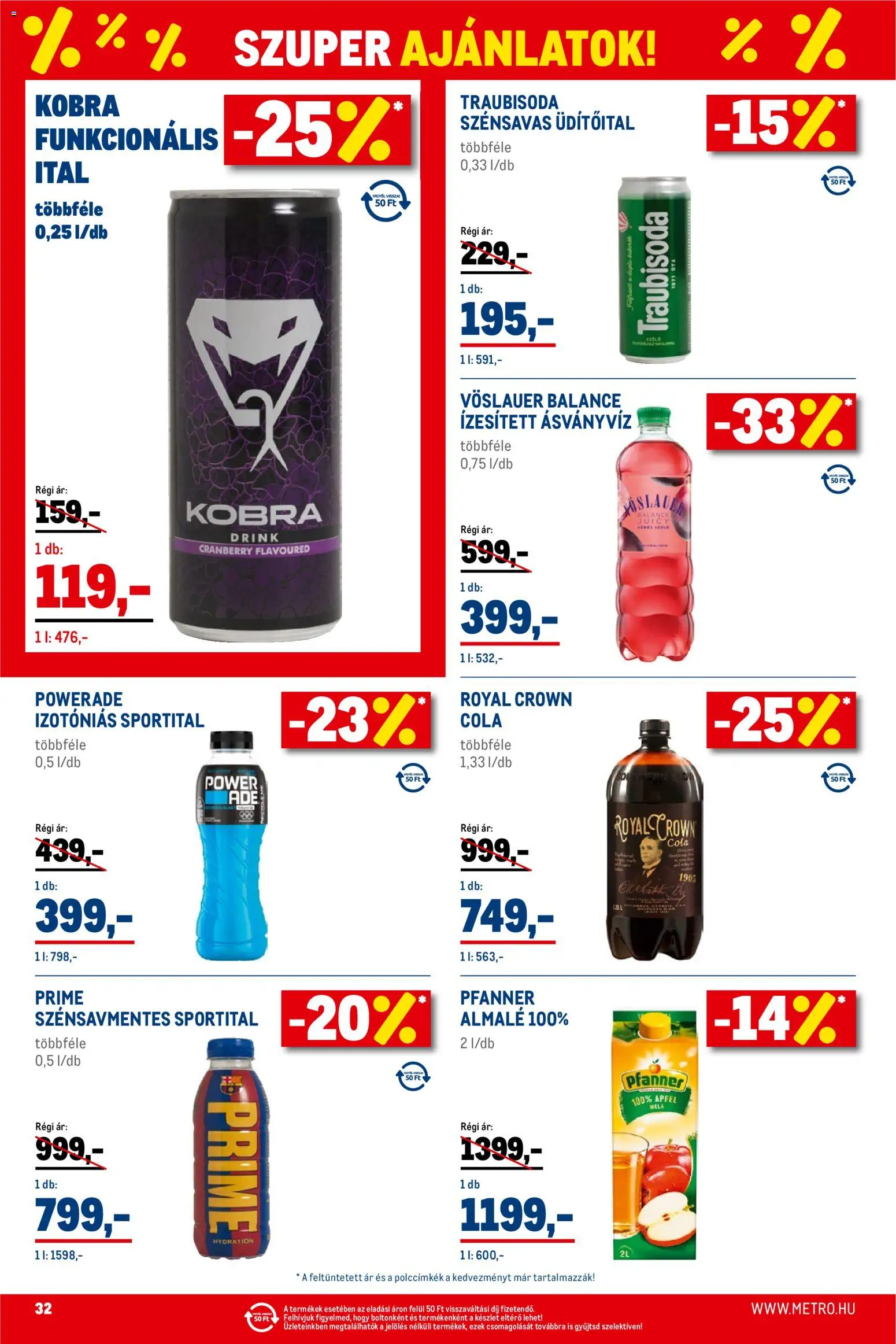 Metro akciós ujság - amely érvényes a következő dátumtól: 01.02.2026 | Oldal: 32 | Termékek: Cola, Ásványvíz, Almalé, Só