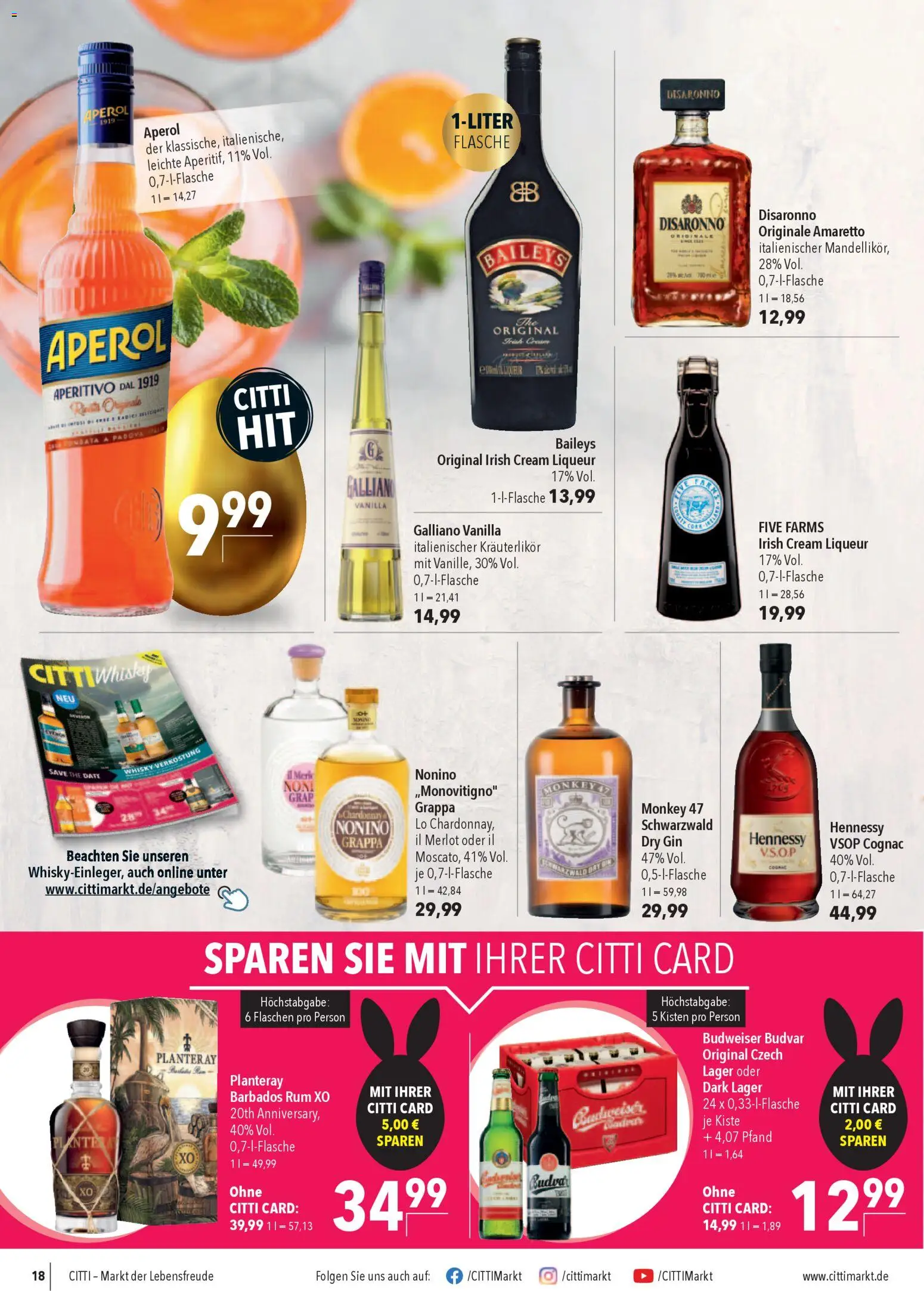 CITTI Markt Prospekt 	 – gültig ab 01.04.2026 | Seite: 18 | Produkte: Merlot, Baileys, Aperol, Gin