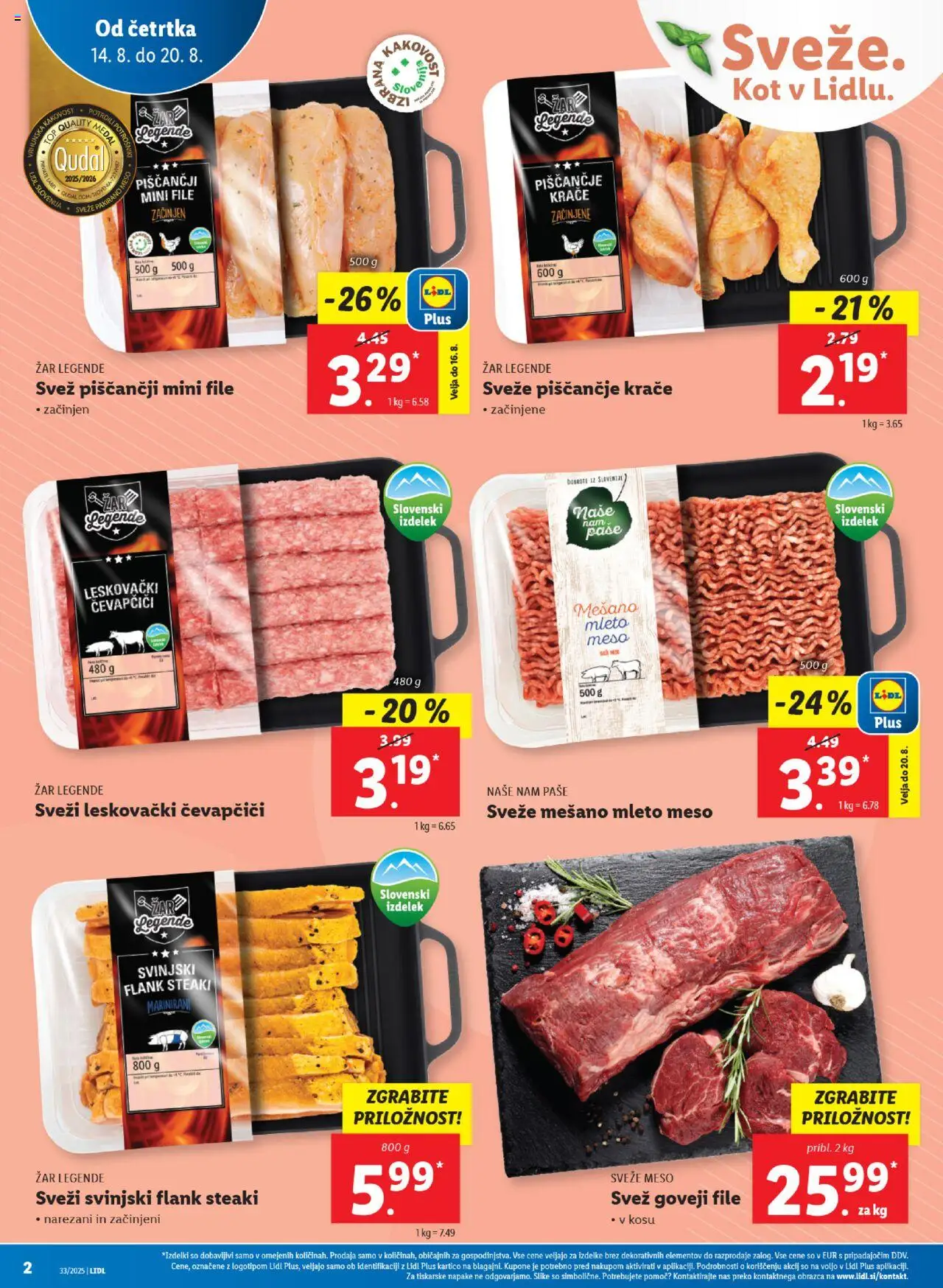 Lidl - Ljubljana │ velja od 14.08.2025 | Stran: 2 | Izdelki: Čevapčiči, Zar, Mleto meso, Piscancje meso