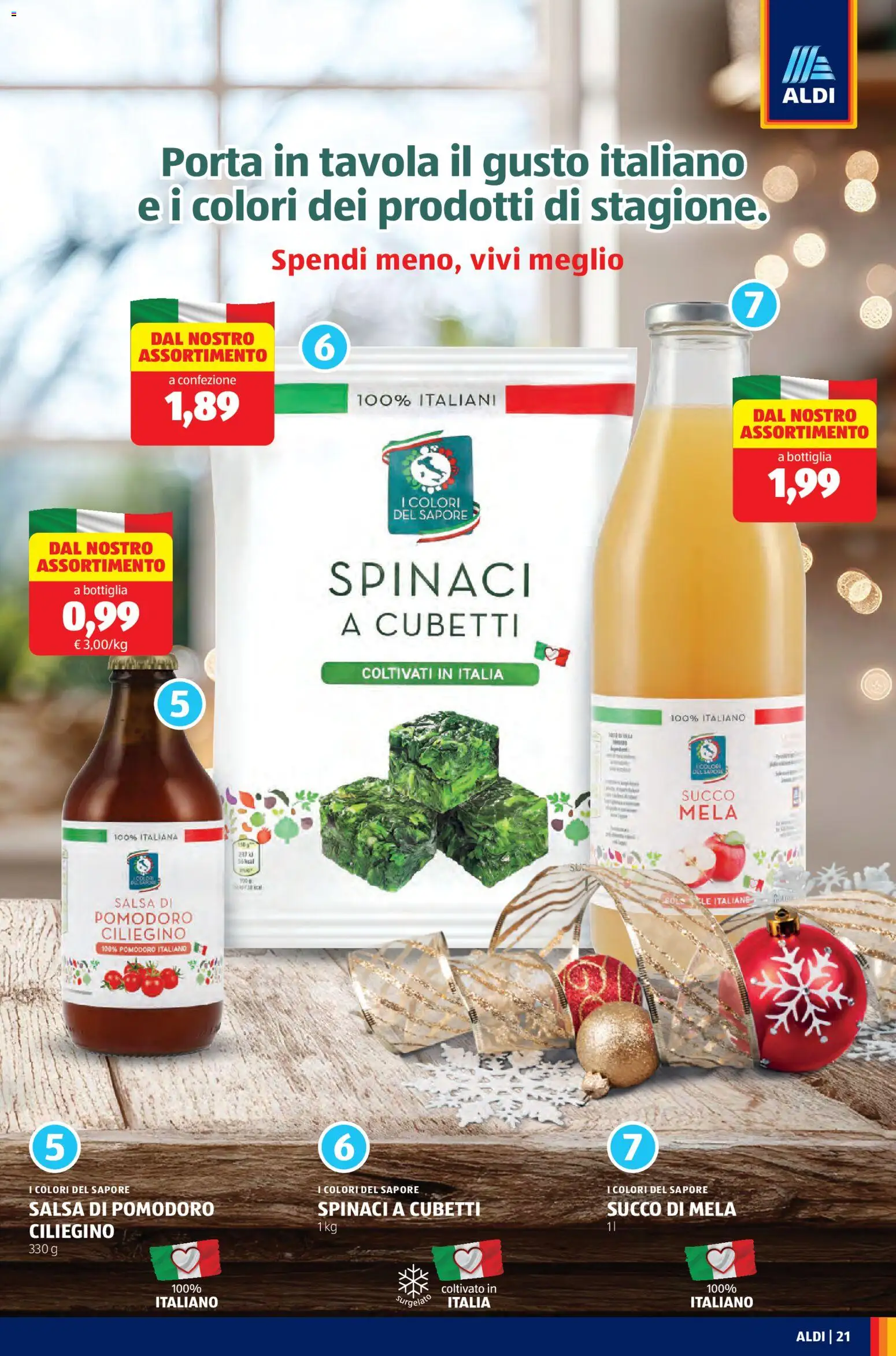 Volantino Aldi del 17.11.2025 | Pagina: 21 | Prodotti: Succo, Salsa, Pomodoro, Spinaci