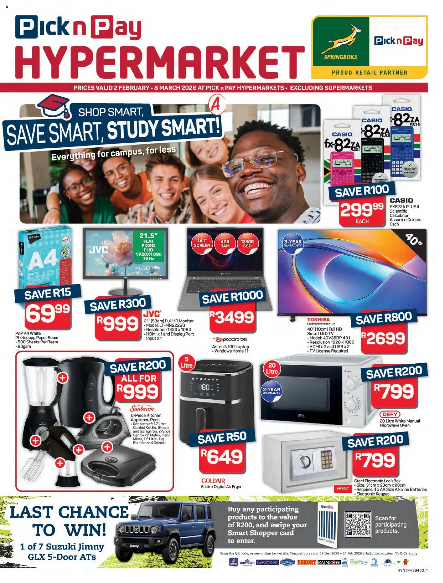 New Pick n Pay catalogue – valid from 02.02.2026 | Page: 1 | Products: Calculator, Grinder, Laptop, Paper