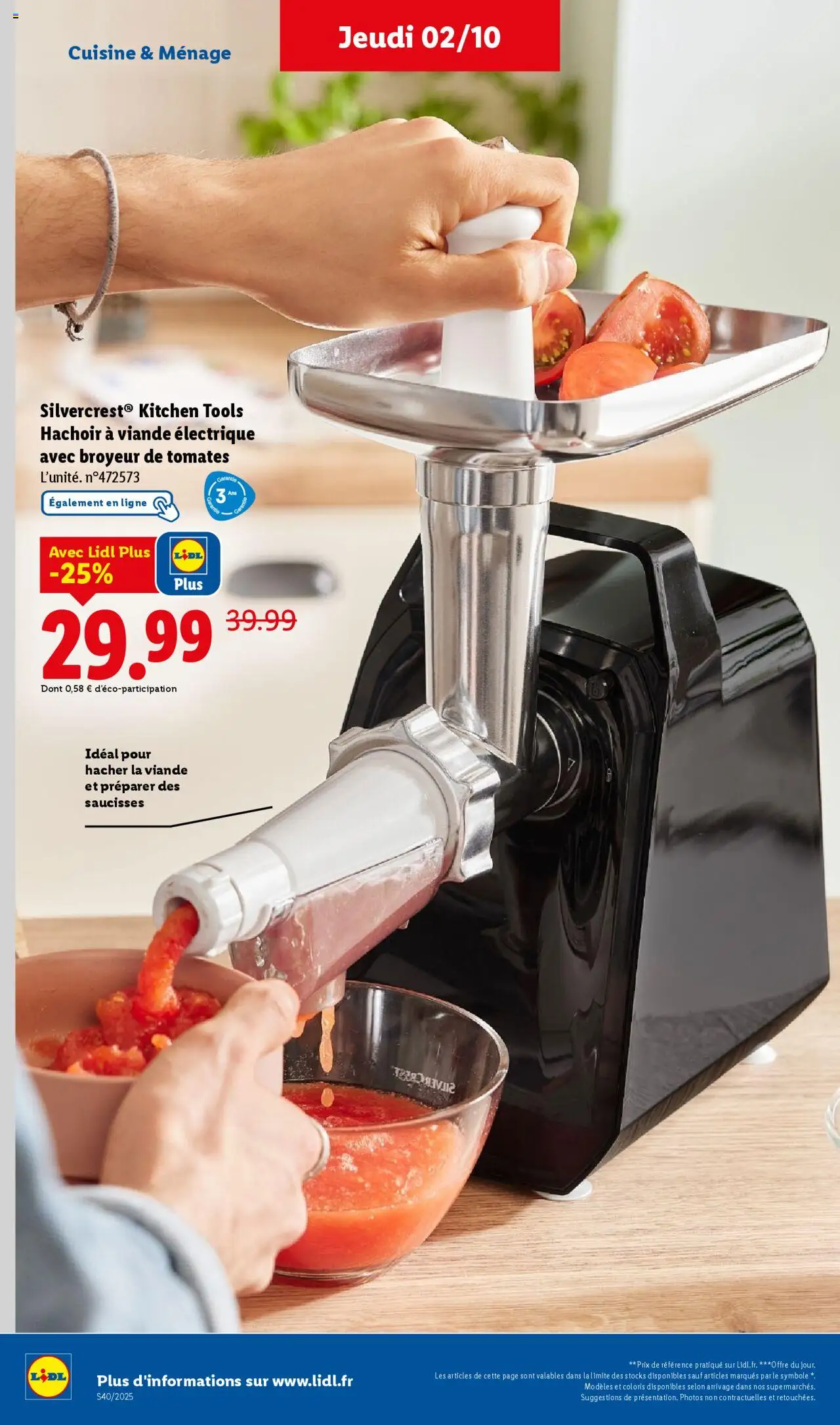  | Page: 38 | Produits: Broyeur, Silvercrest hachoir, Viande, Tomates