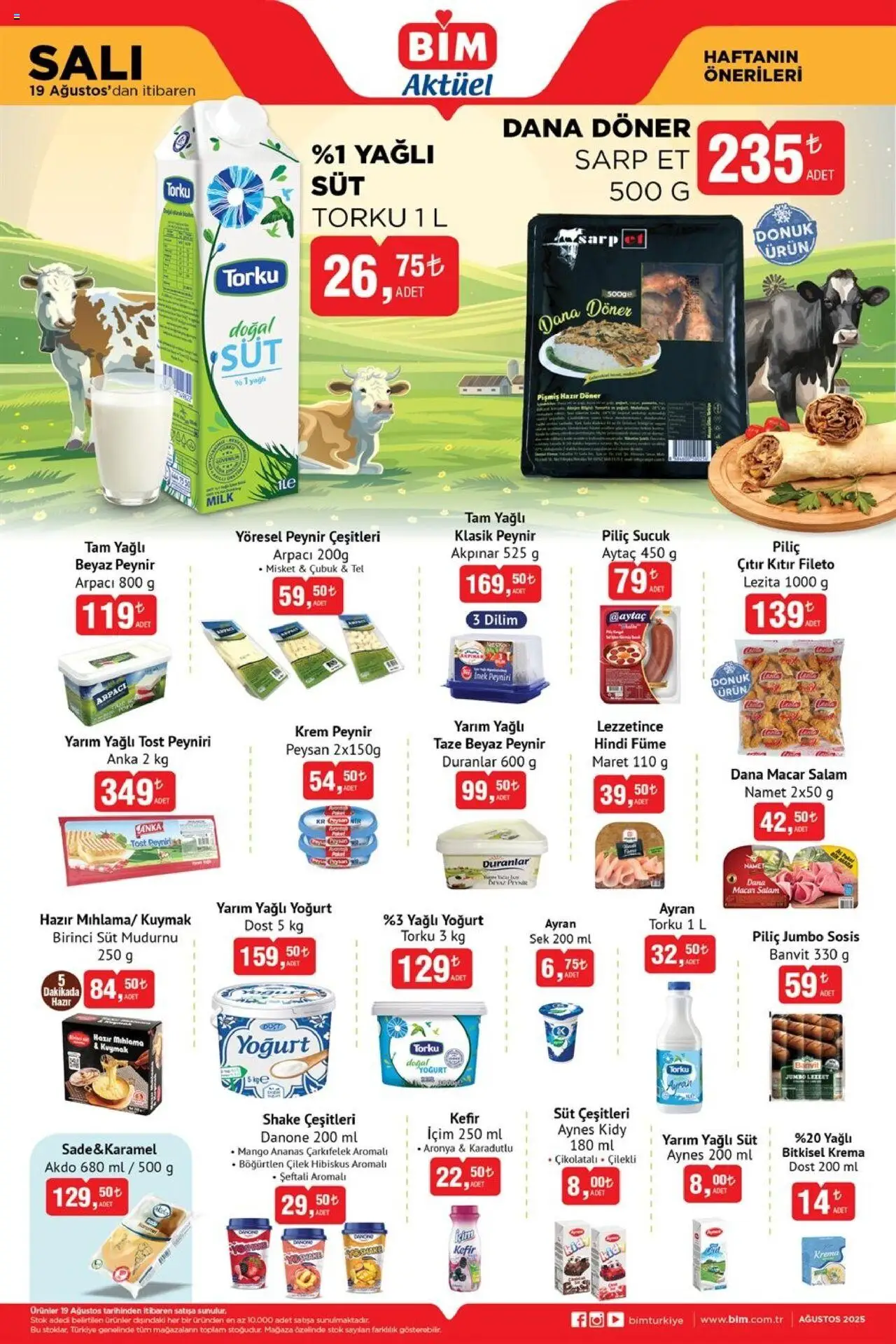 BİM - 19 Ağustos Salı, Aktüel - 19.08.2025 tarihinden itibaren geçerlidir | Sayfa: 1 | Ürünler: Salam, Krema, Mango, Sucuk