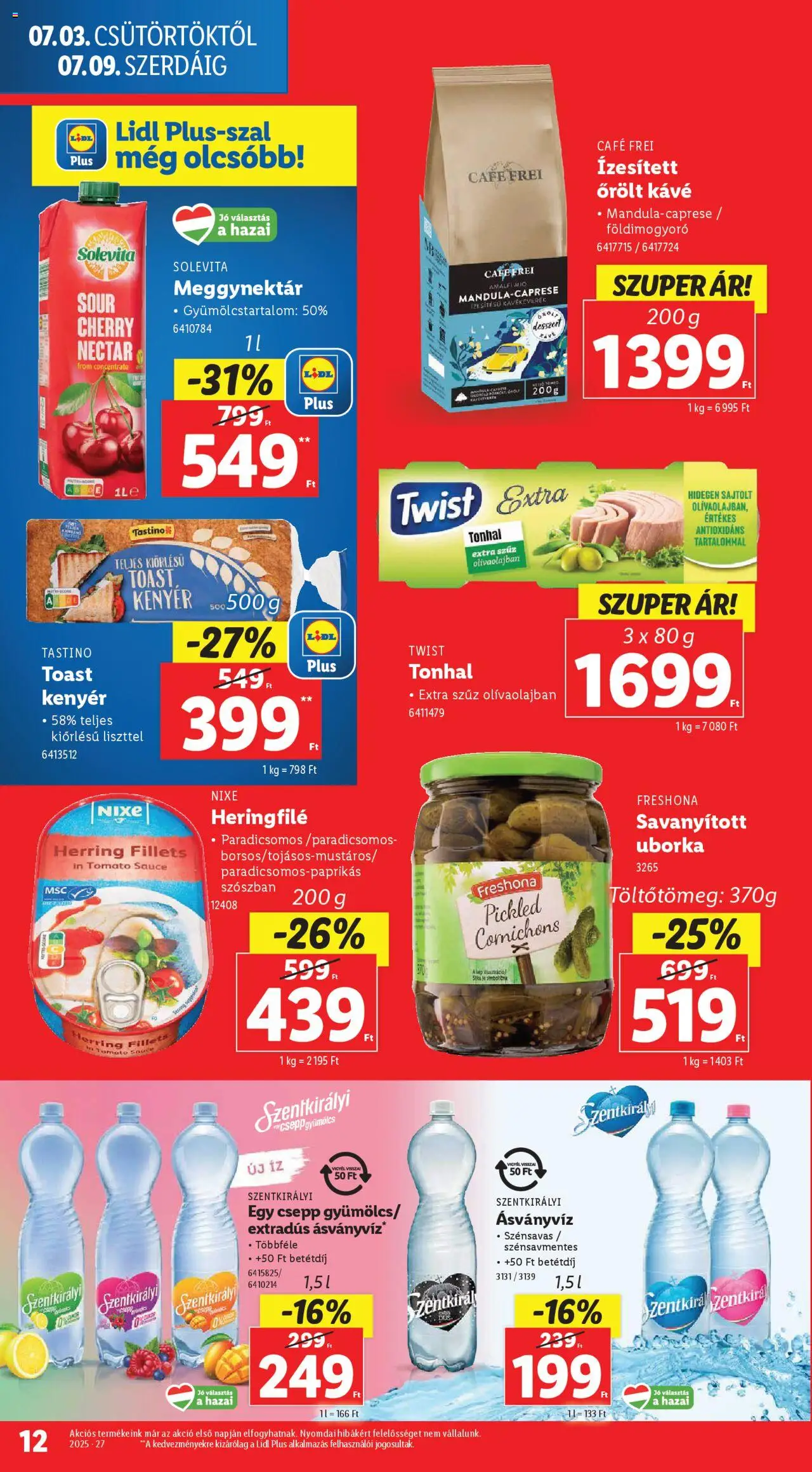 Lidl akciós ujság - amely érvényes a következő dátumtól: 03.07.2025 | Oldal: 12 | Termékek: Tonhal, Kávé, Őrölt kávé, Uborka
