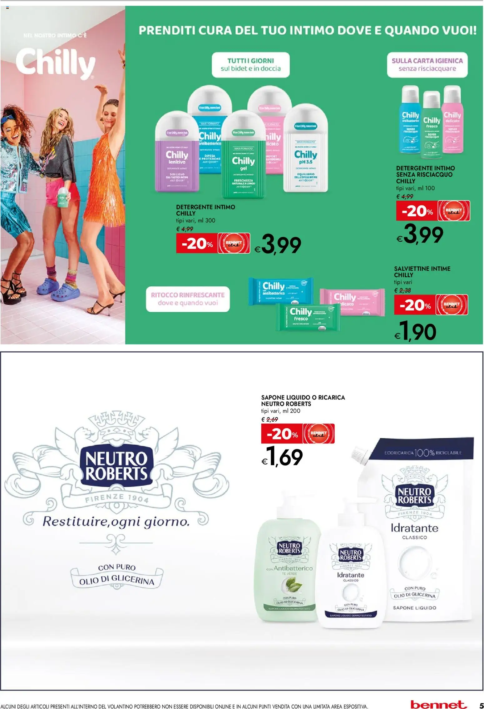 Volantino bennet del 27.12.2025 | Pagina: 5 | Prodotti: Carta igienica, Sapone, Detergente intimo, Intimo