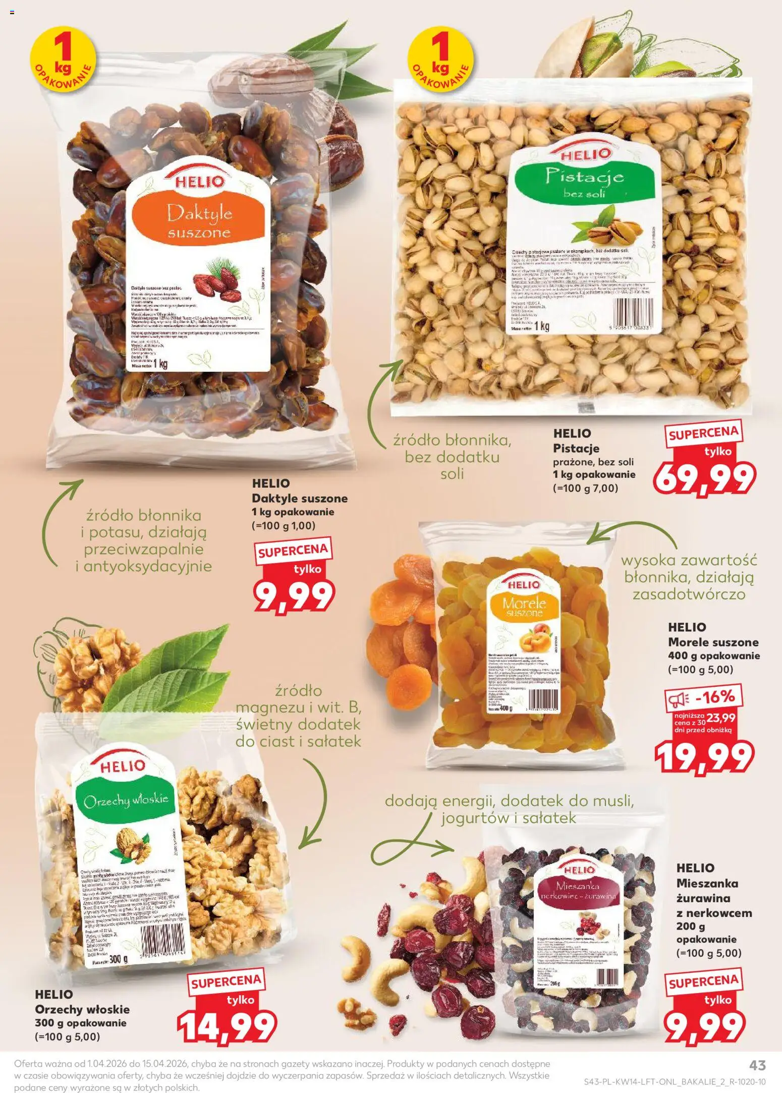 Kaufland gazetka od 01.04.2026 | Strona: 43 | Produkty: Orzechy włoskie, Morele, Żurawina, Orzechy