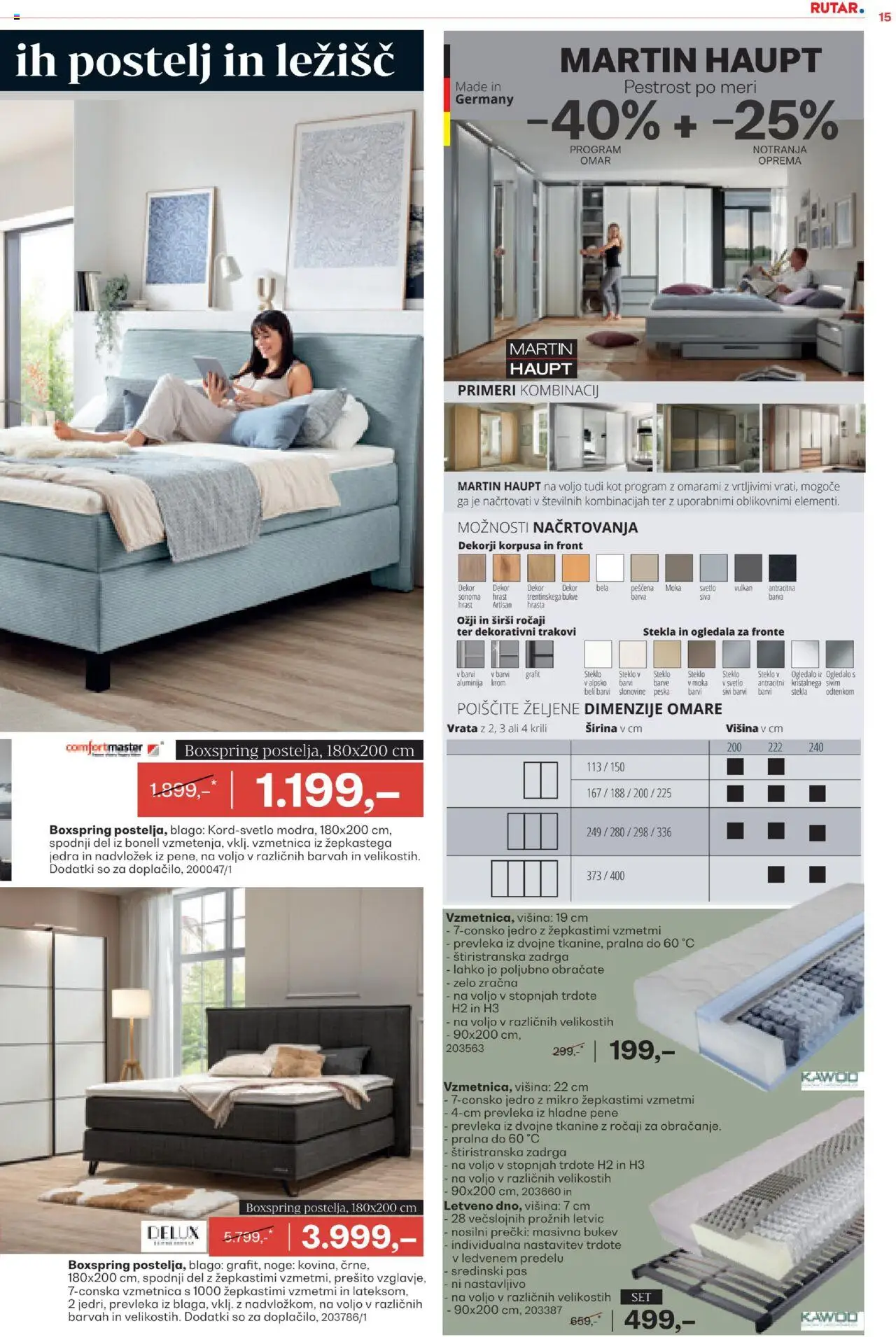 Rutar katalog │ velja od 20.08.2025 | Stran: 15 | Izdelki: Nadvložek, Vzmetnica, Ogledalo, Barva