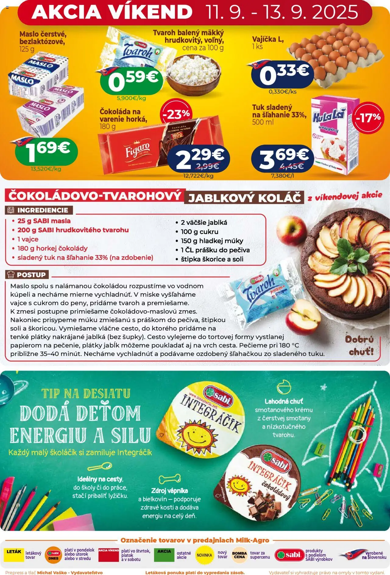 Nové Milk Agro akcie – leták je platný od 10.09.2025 | Strana: 2 | Produkty: Jablká, Protein, Koláč, Čokoláda