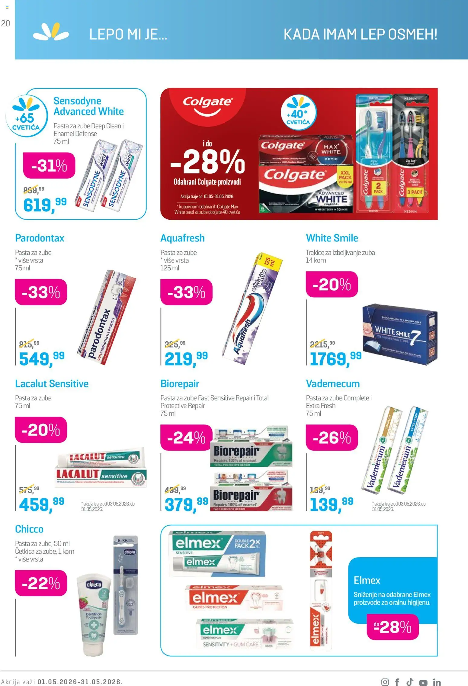 Lilly drogerie katalog - važi od 01.05.2026 | Strana: 20 | Proizvode: Colgate, Parodontax, Pasta za zube