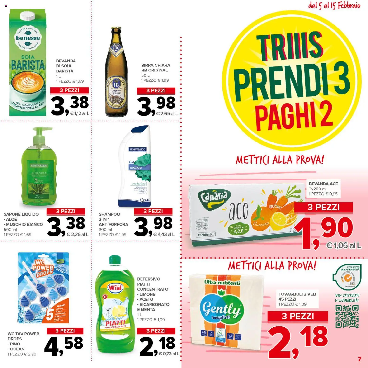 Volantino Todis del 05.02.2026 | Pagina: 7 | Prodotti: Shampoo, Birra, WC, Bevanda di soia