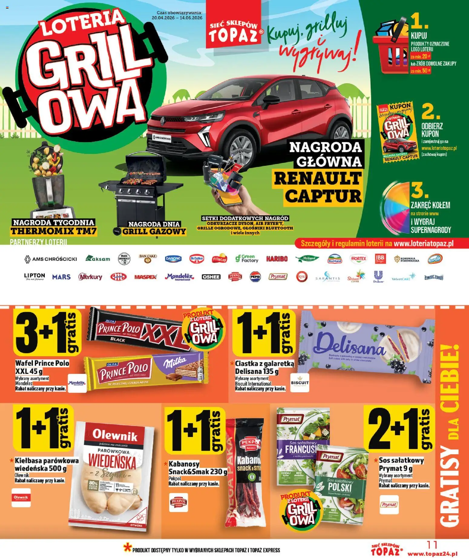 Topaz gazetka - Ceny małe na stałe od 23.04.2026 | Strona: 11 | Produkty: Galaretka, Grill, Grill gazowy, Milka